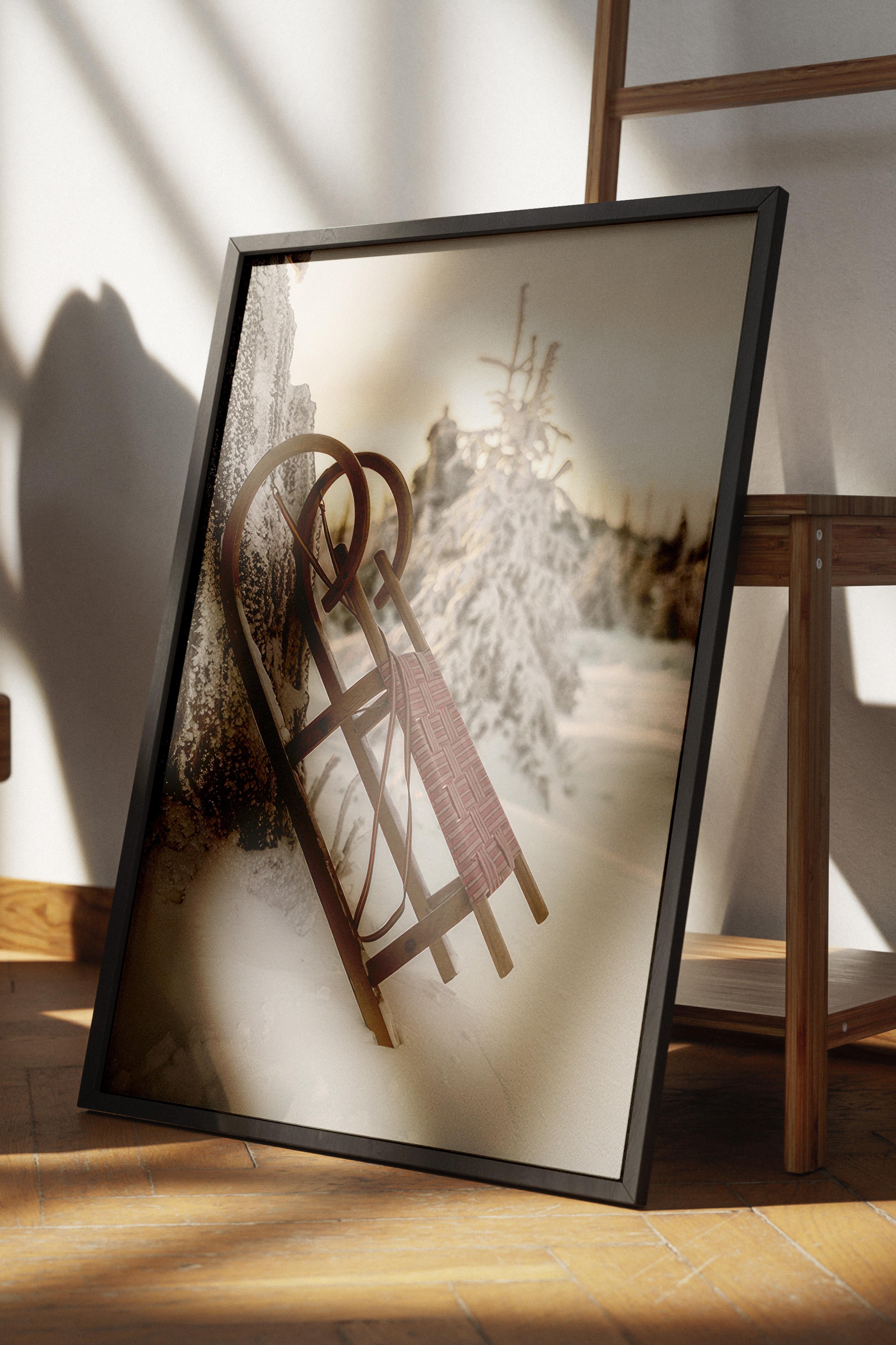 Winter Sleigh Çerçeveli Yılbaşı Tablosu, Siyah Çerçeve ve Poster Comfort Serisi NO:108512