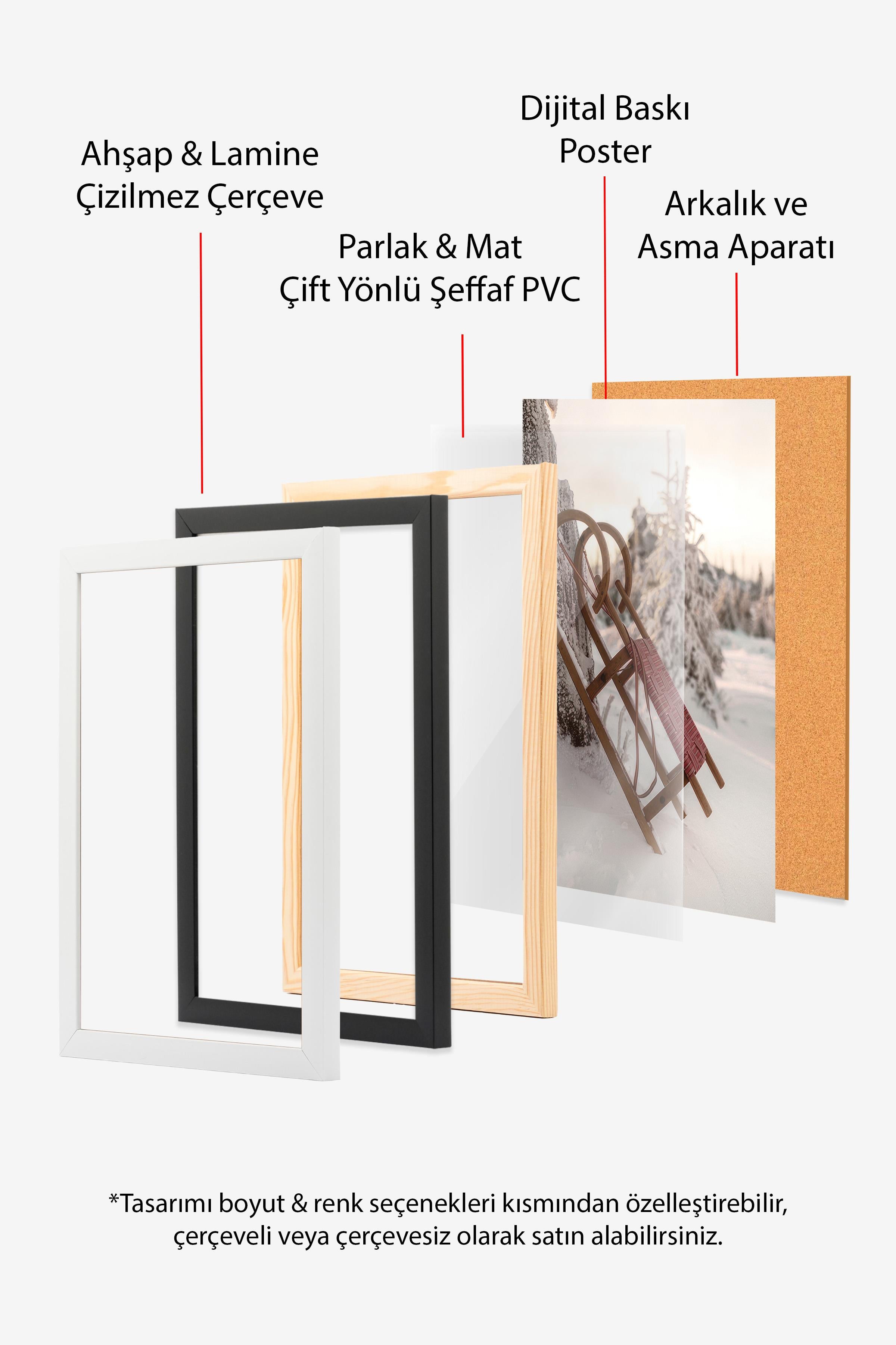 Winter Sleigh Çerçeveli Yılbaşı Tablosu, Siyah Çerçeve ve Poster Comfort Serisi NO:108512