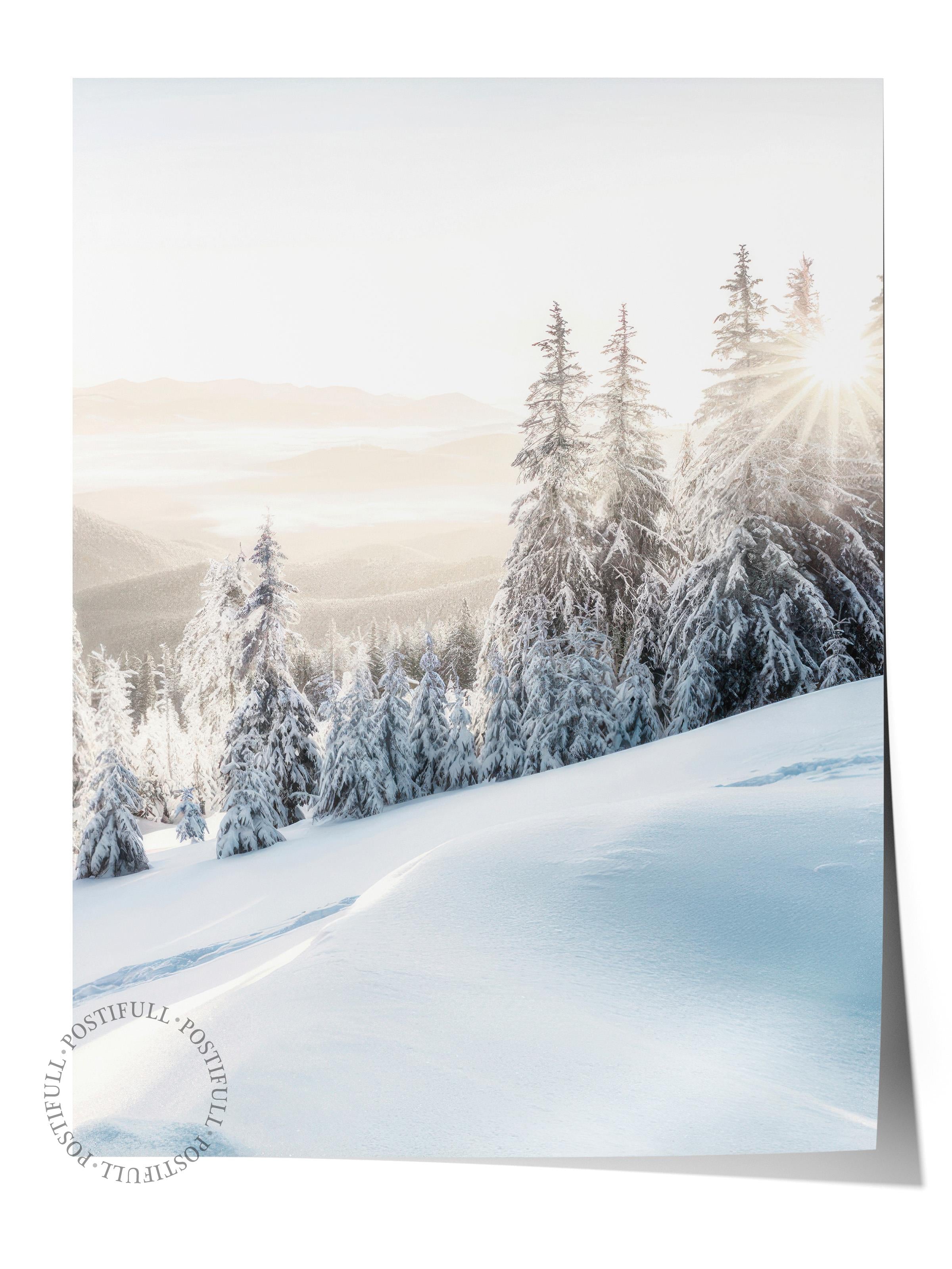 Winter Sunrise Poster, Çerçevesiz Duvar Posteri, Yılbaşı Duvar Tablosu Comfort Serisi NO:108510
