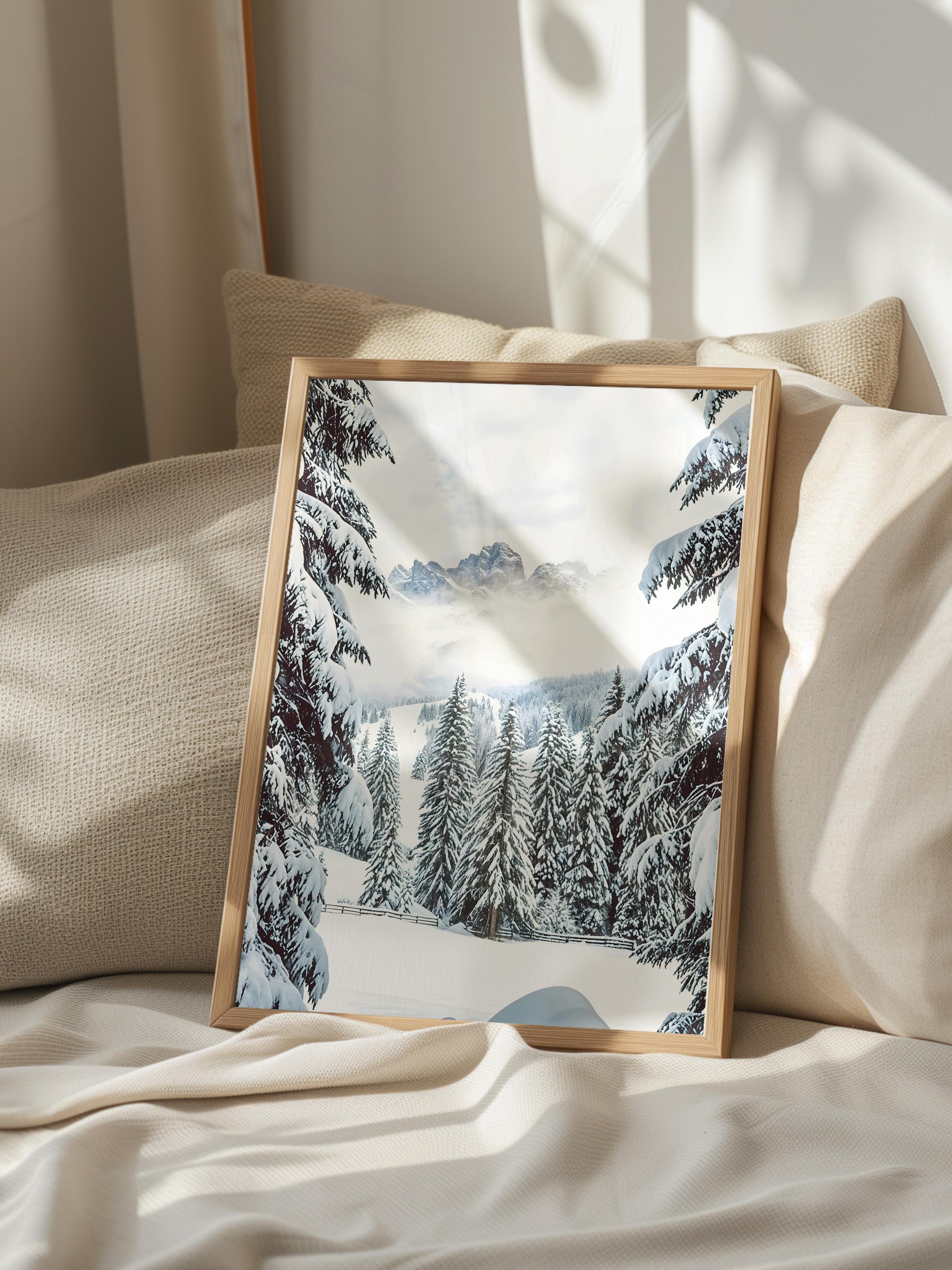 Winter Valley Yılbaşı Tablo, Ahşap Çerçeve ve Poster, Dikey Duvar Tablosu Comfort Serisi NO:108412