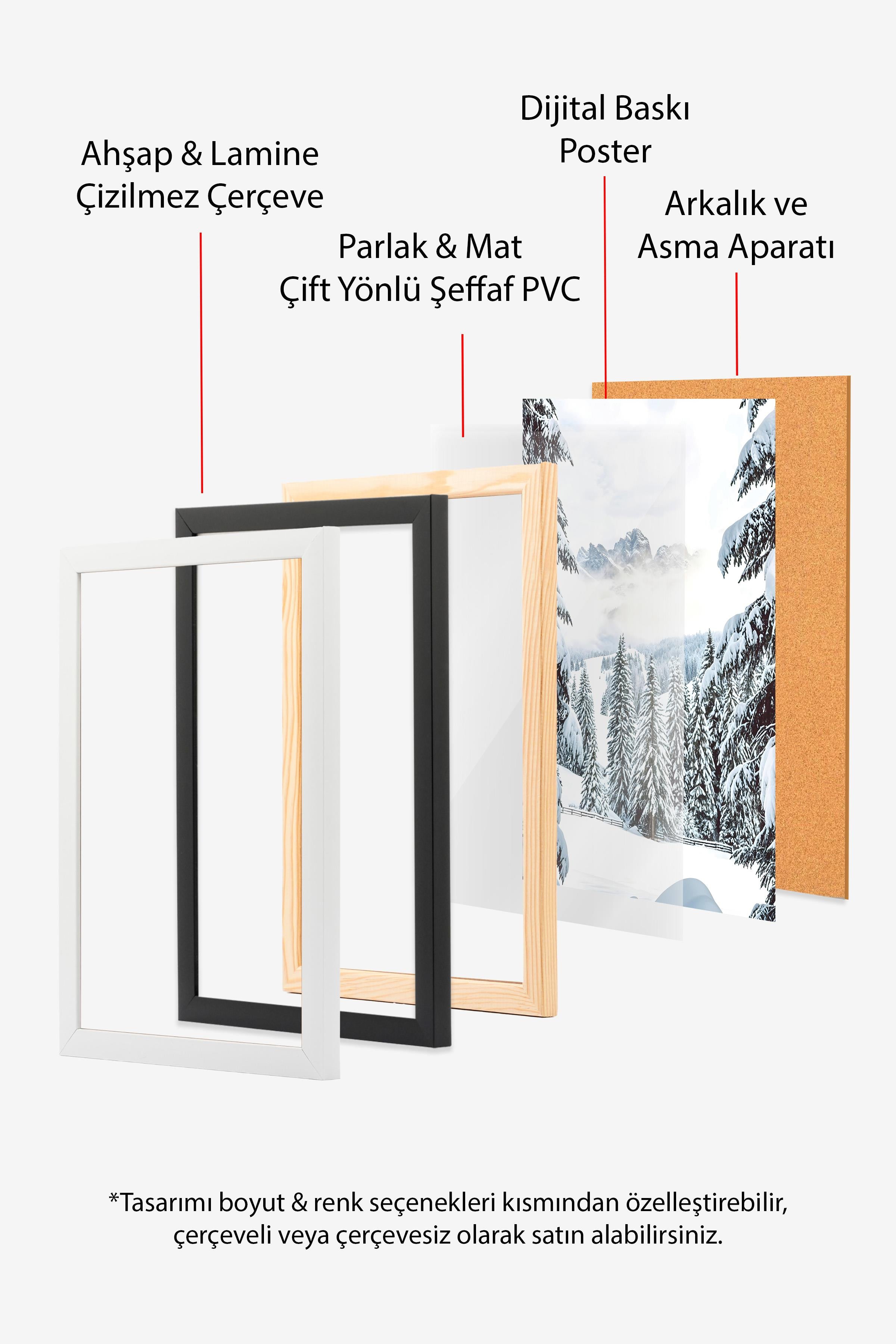 Winter Valley Yılbaşı Tablo, Beyaz Çerçeve ve Poster, Dikey Duvar Tablosu Comfort Serisi NO:108412