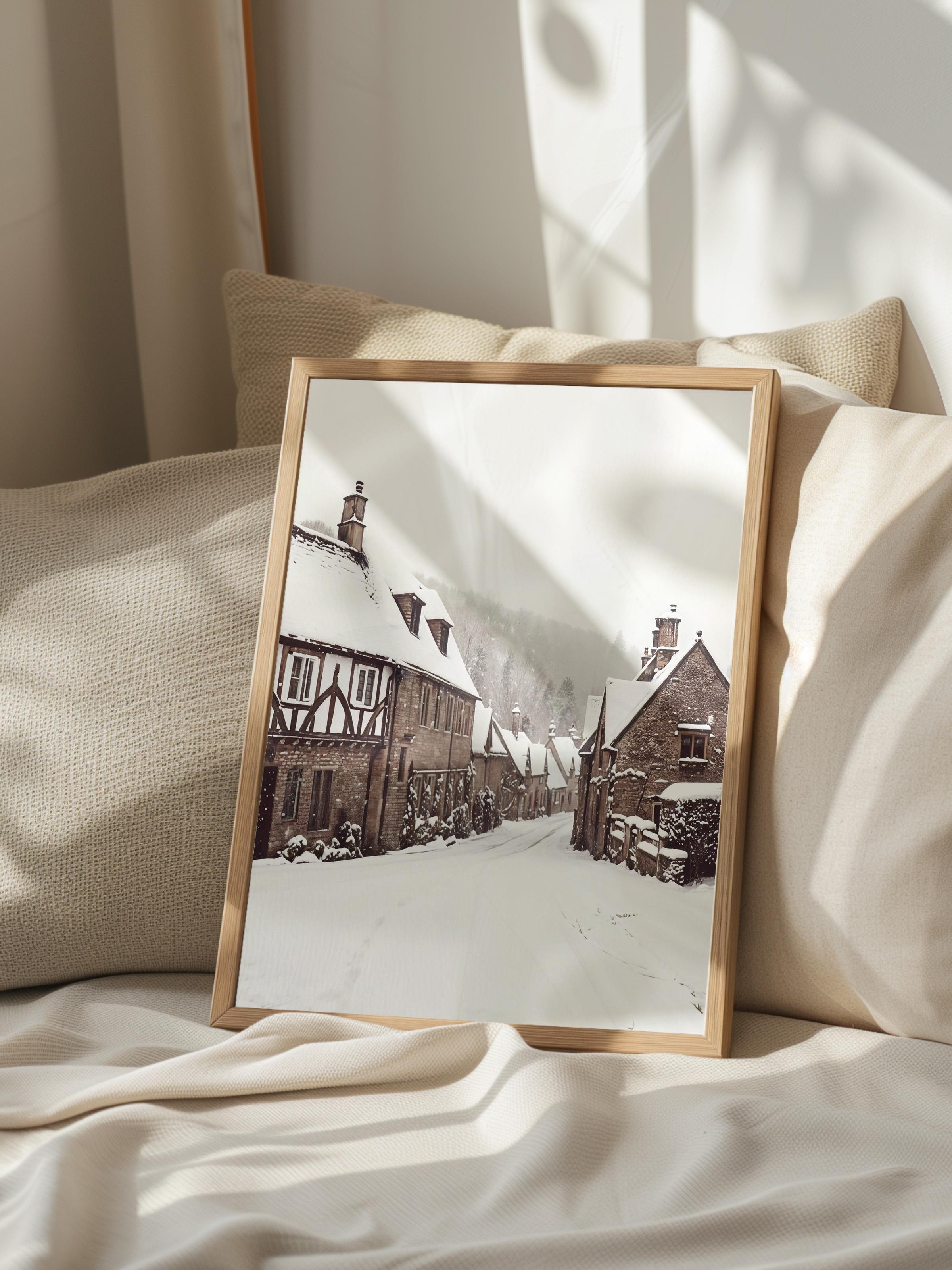 Winter Village Yılbaşı Tablo, Ahşap Çerçeve ve Poster, Duvar Tablosu Comfort Serisi NO:108410