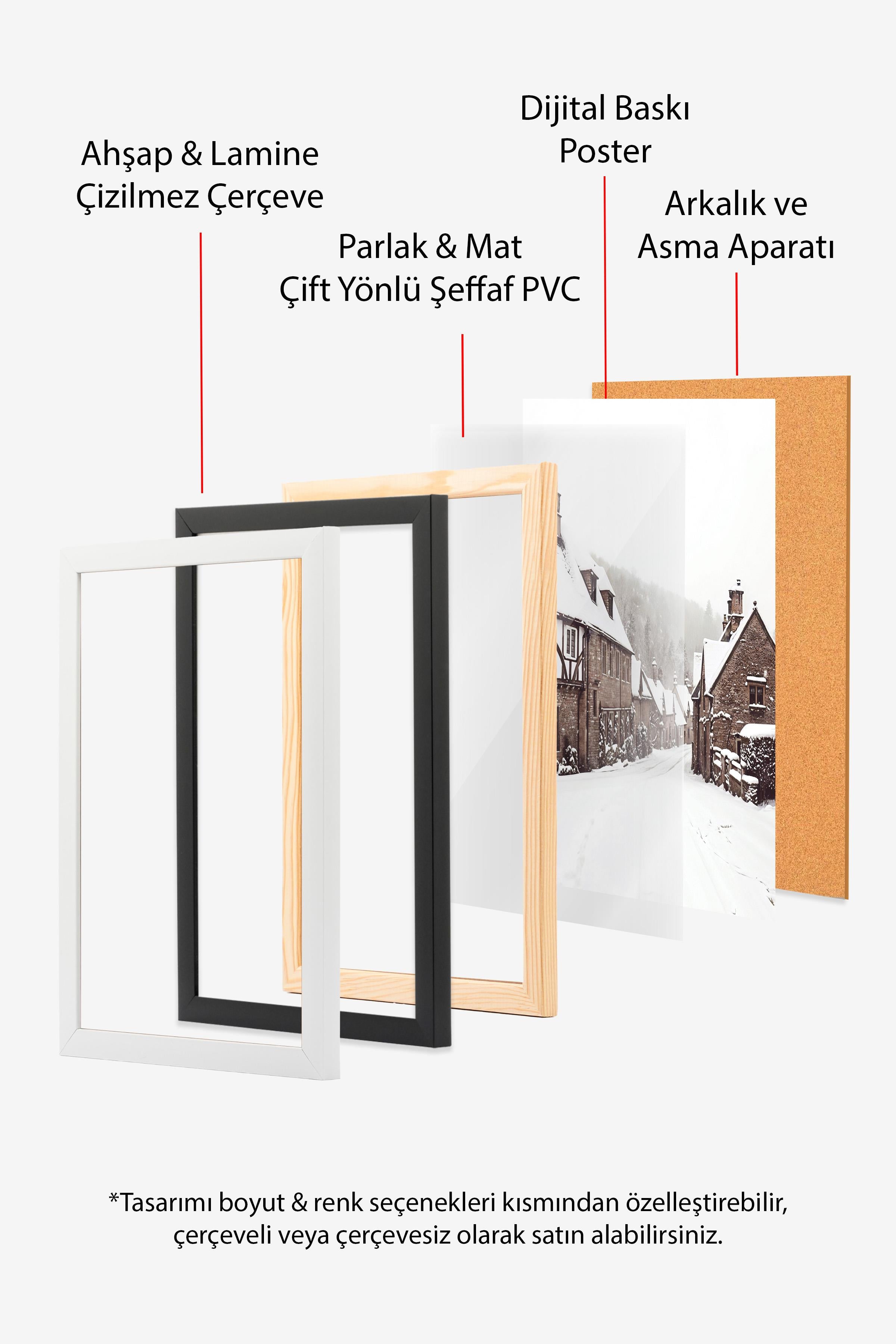 Winter Village Yılbaşı Tablo, Ahşap Çerçeve ve Poster, Duvar Tablosu Comfort Serisi NO:108410
