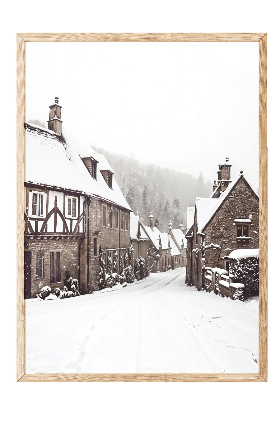Winter Village Yılbaşı Tablo, Ahşap Çerçeve ve Poster, Duvar Tablosu Comfort Serisi NO:108410