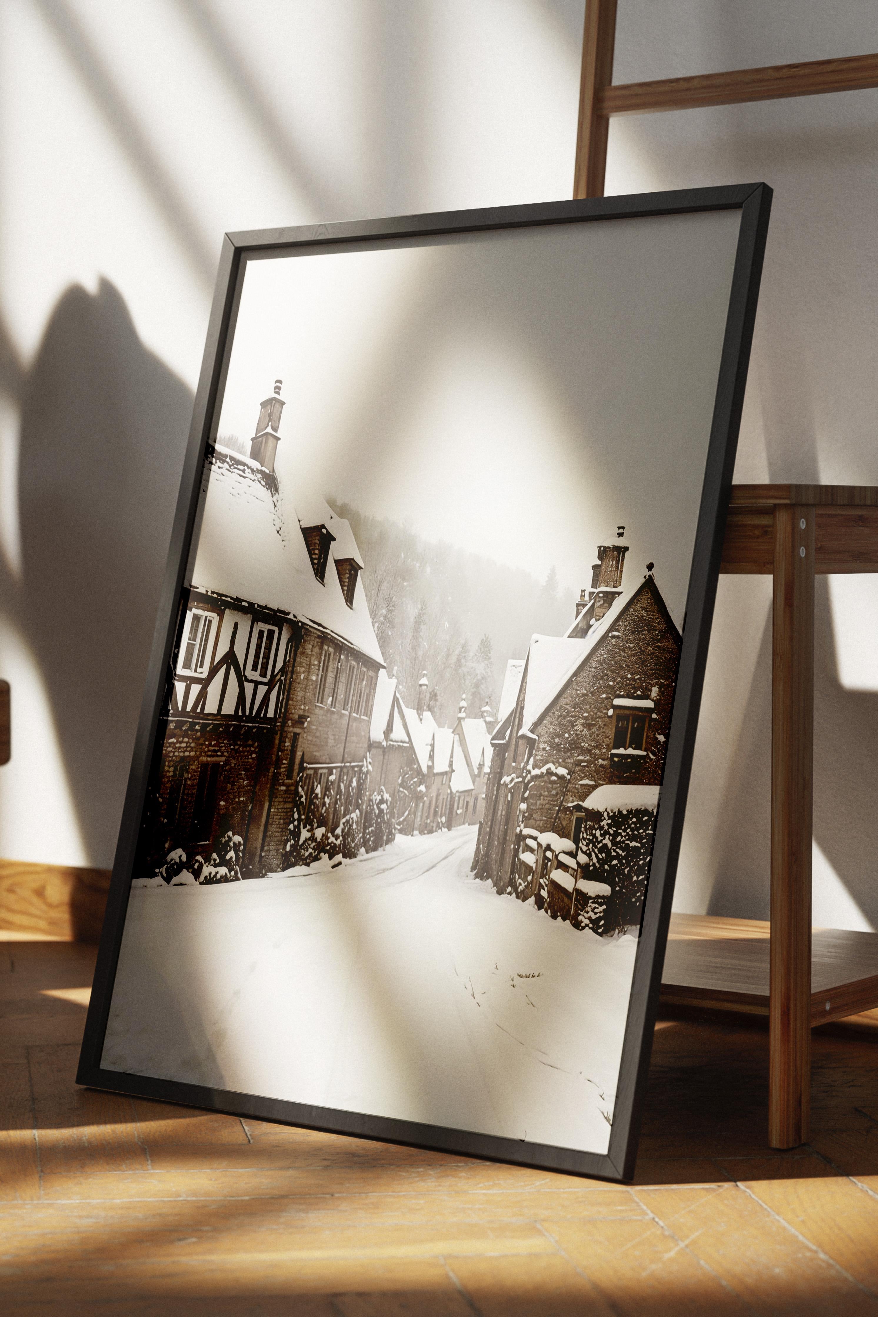 Winter Village Yılbaşı Tablo, Siyah Çerçeve ve Poster, Duvar Tablosu Comfort Serisi NO:108410