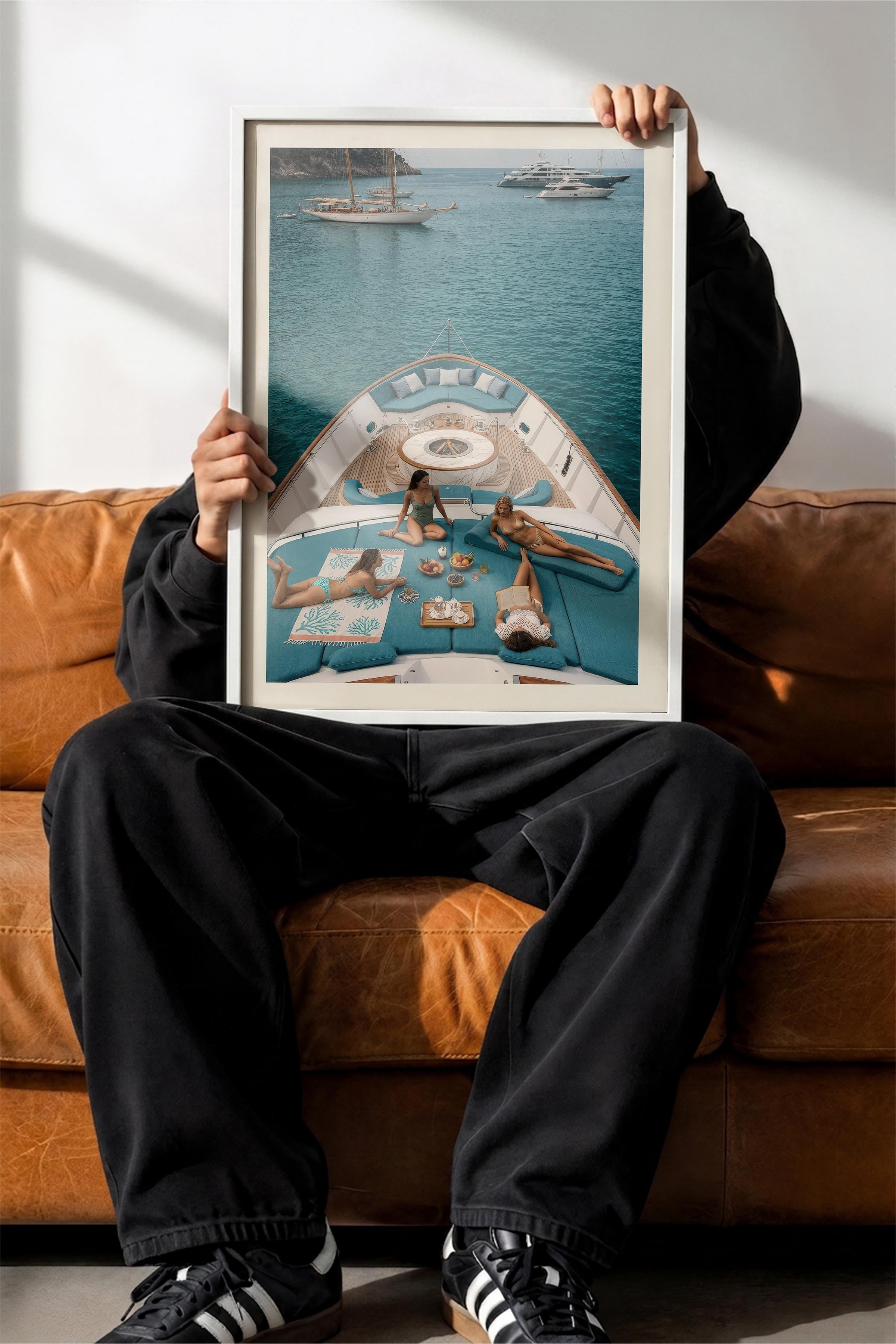 Yat ve Deniz Posteri, Beyaz Çerçeveli Poster, Old Money Serisi, NO:113191