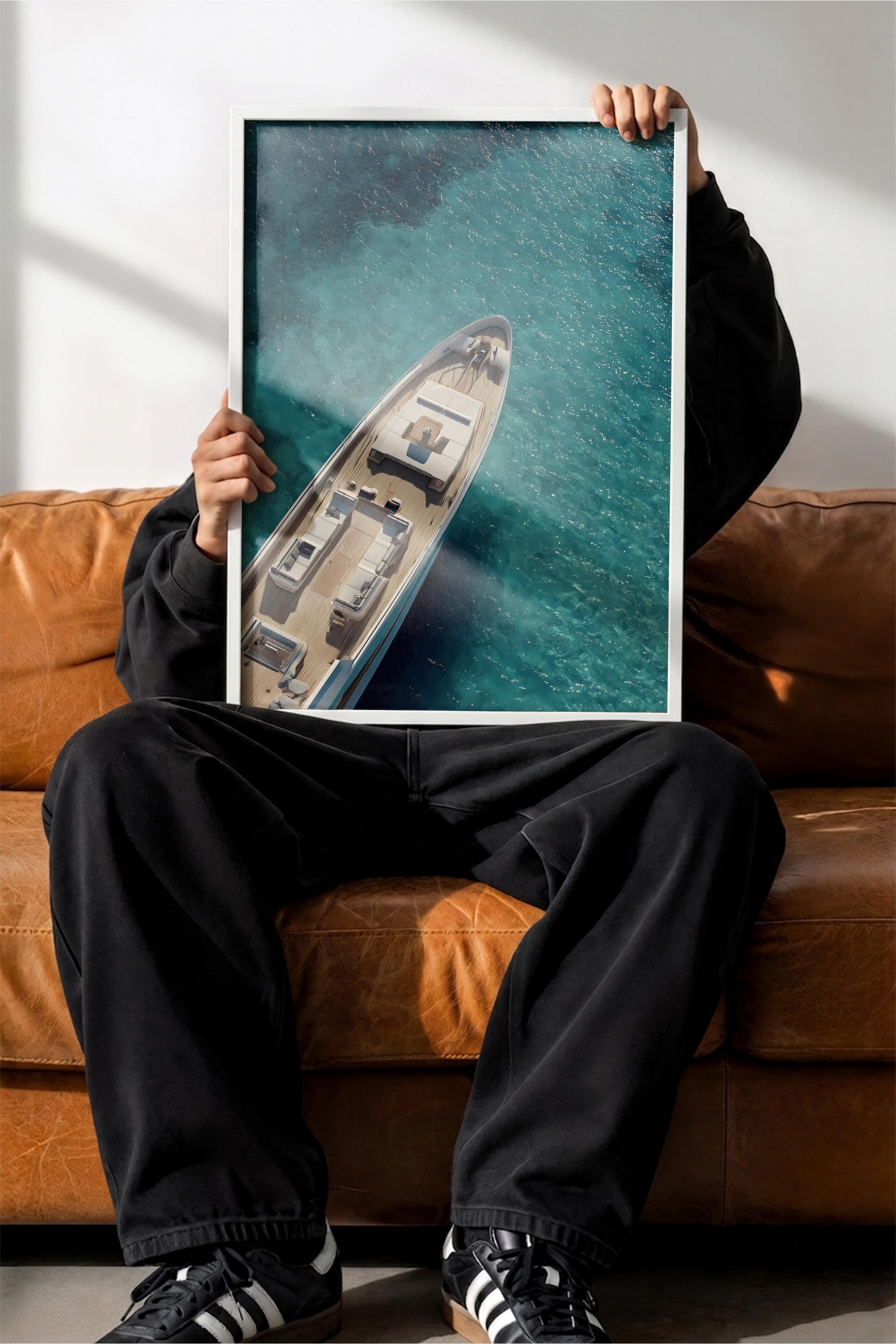 Yat ve Deniz Posteri, Beyaz Çerçeveli Poster, Old Money Serisi, NO:113242