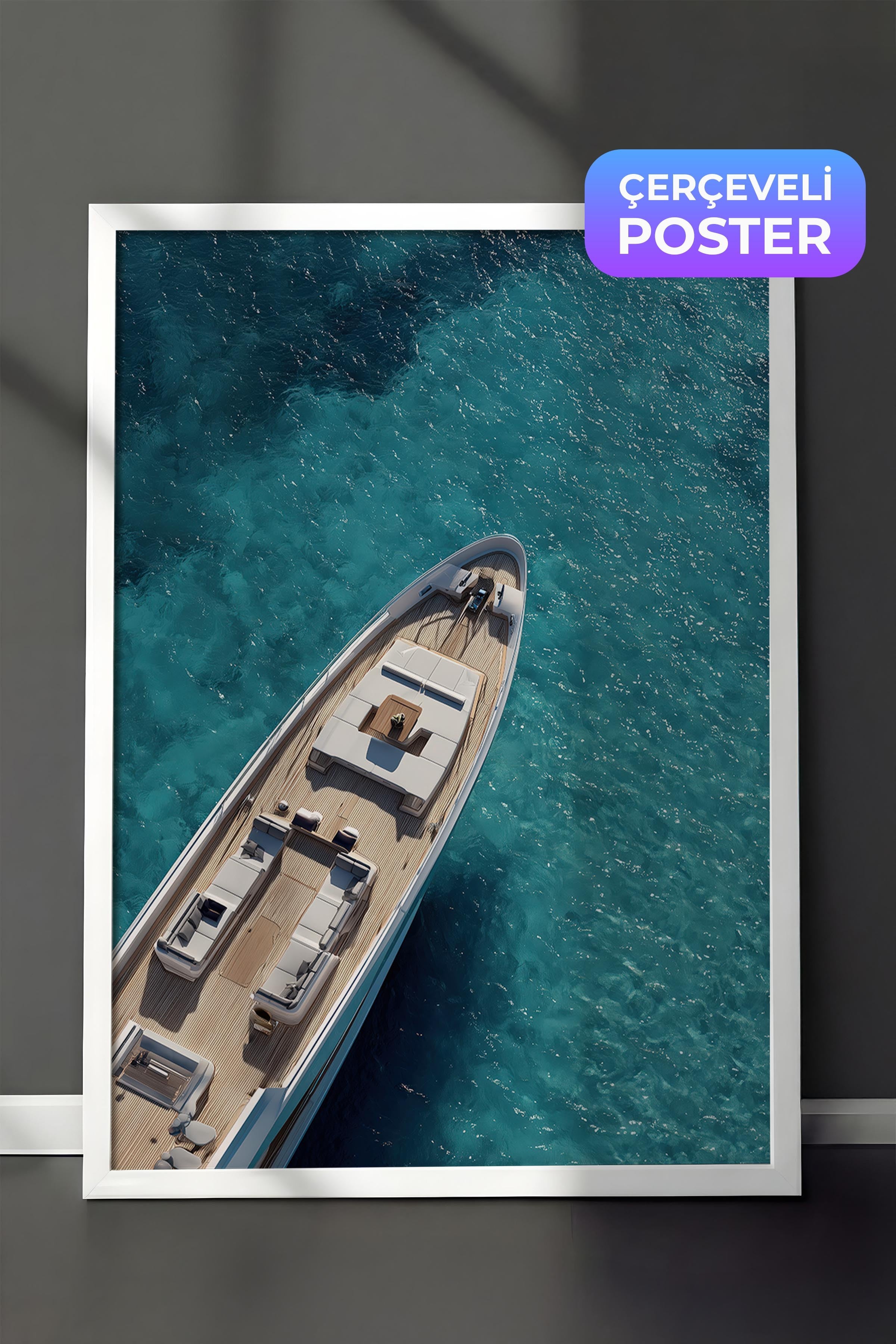 Yat ve Deniz Posteri, Beyaz Çerçeveli Poster, Old Money Serisi, NO:113242
