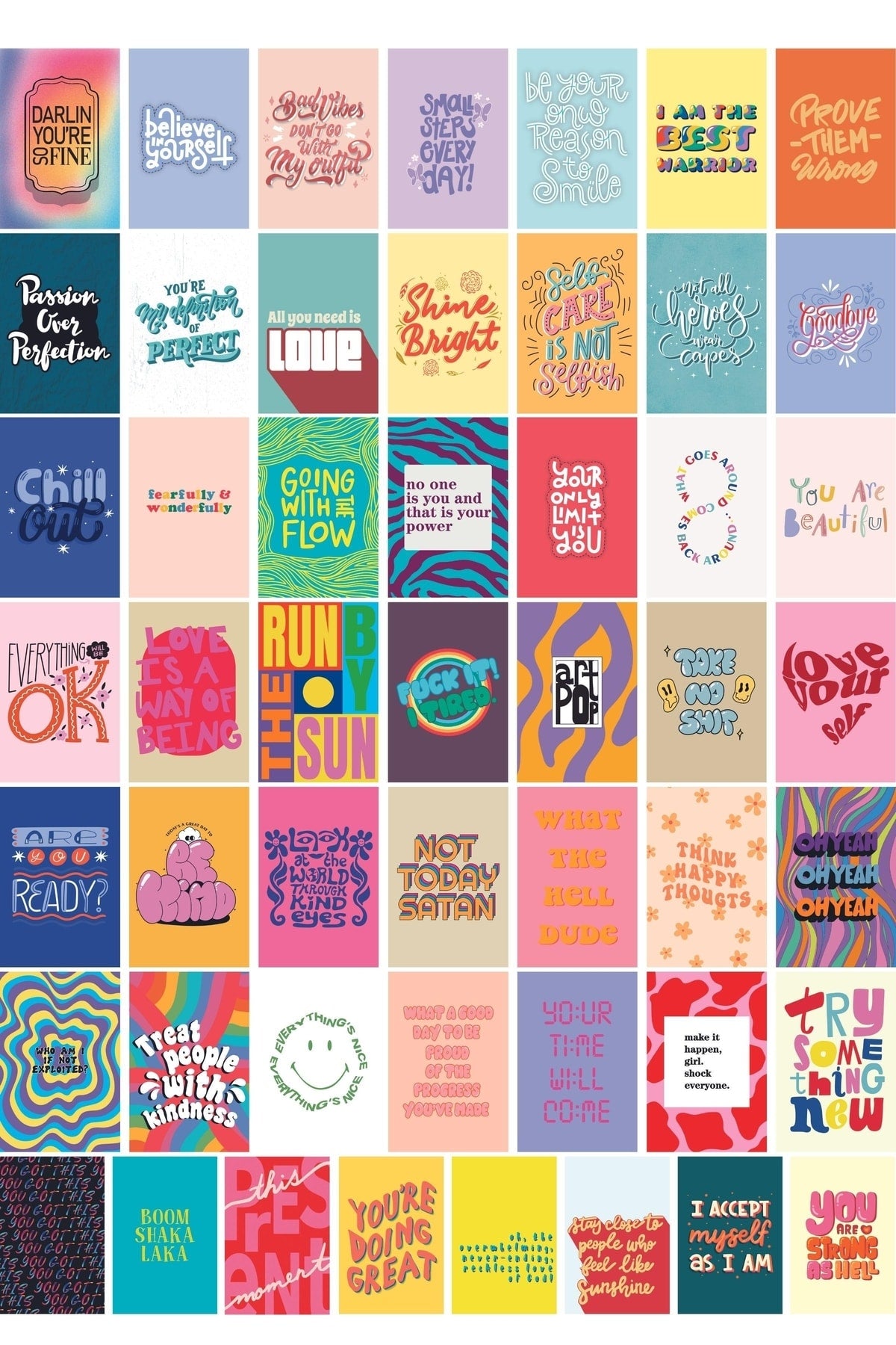 Yazı Sanatı,karışık Renkli,motivasyon Yazılı 50 Adet 10*15 Cm Kolaj Seti, Bant Hediyeli Kutulu Set