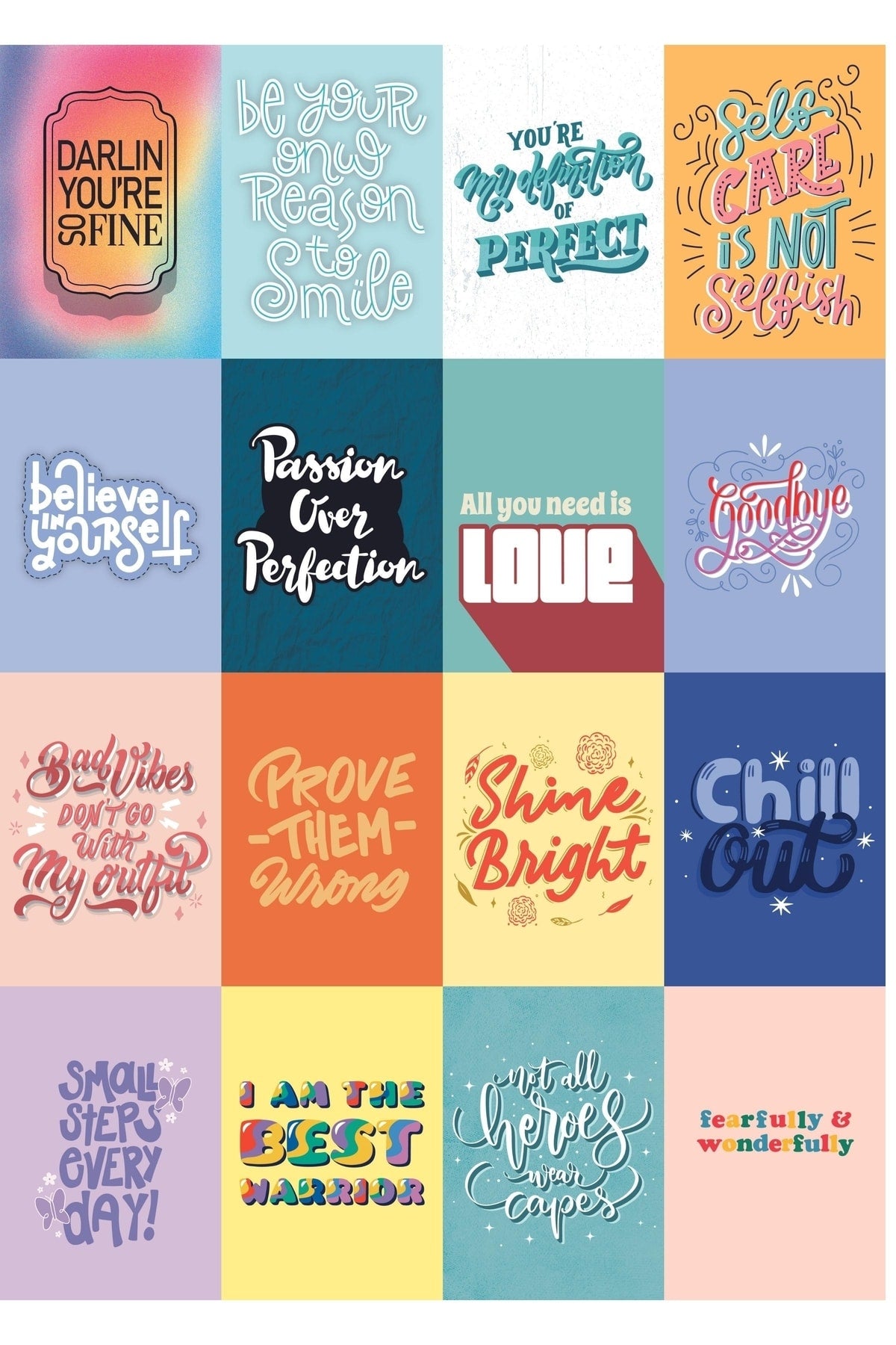 Yazı Sanatı,karışık Renkli,motivasyon Yazılı 50 Adet 10*15 Cm Kolaj Seti, Bant Hediyeli Kutulu Set