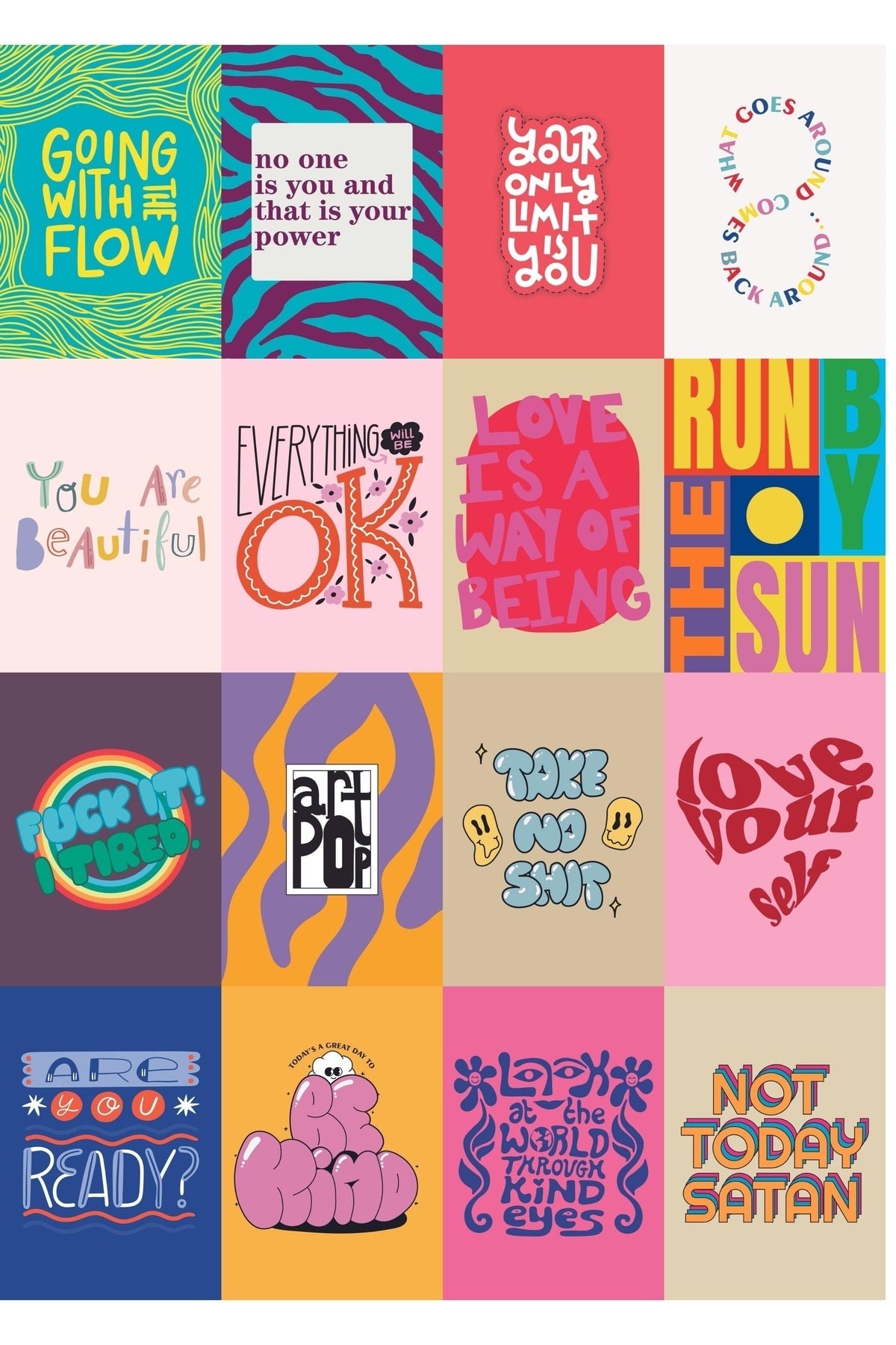 Yazı Sanatı,karışık Renkli,motivasyon Yazılı 50 Adet 10*15 Cm Kolaj Seti, Bant Hediyeli Kutulu Set