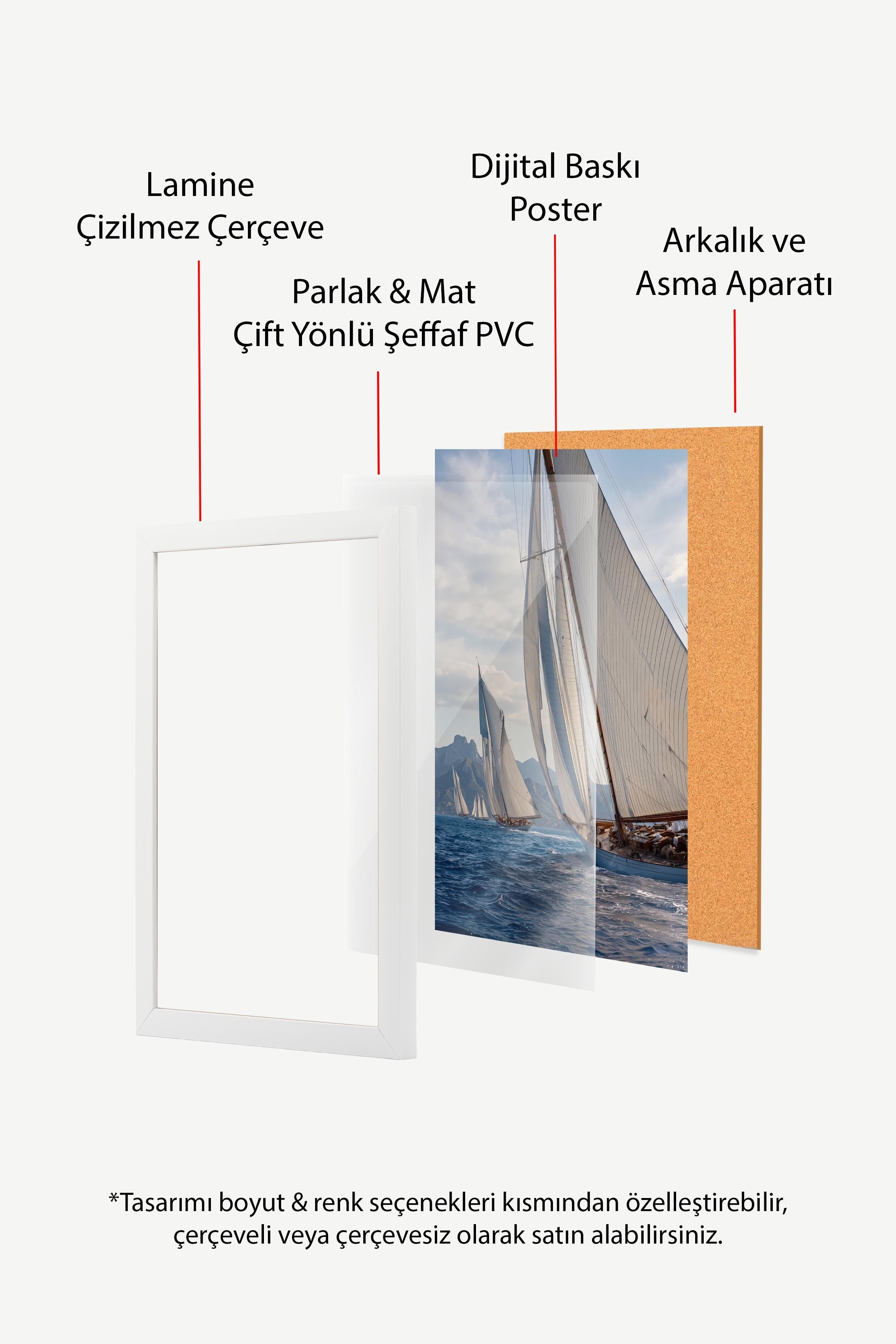 Yelkenli Posteri, Beyaz Çerçeveli Poster, Old Money Serisi, NO:113202