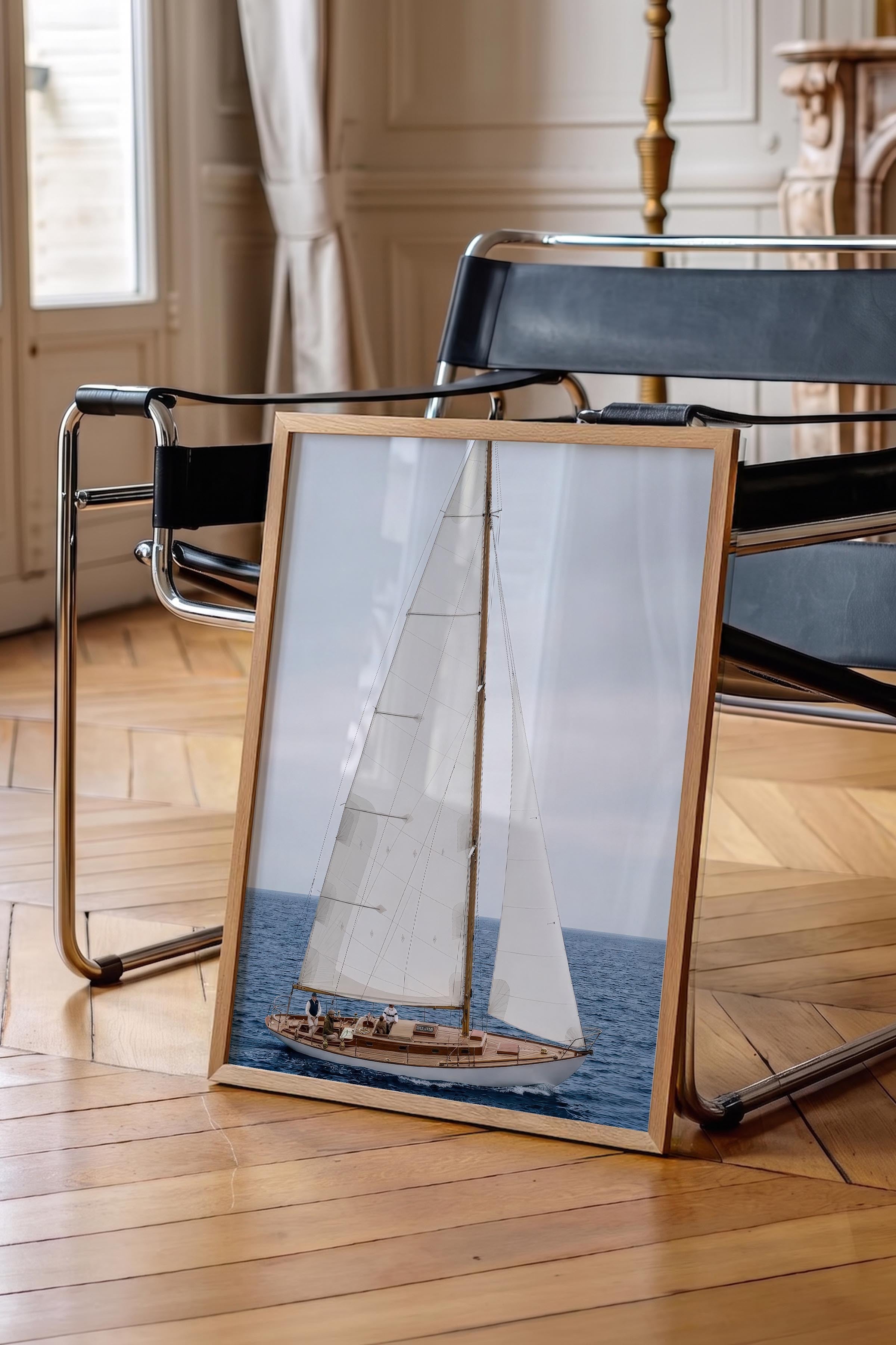 Yelkenli Tekne Posteri, Ahşap Çerçeveli Poster, Old Money Serisi, NO:113161