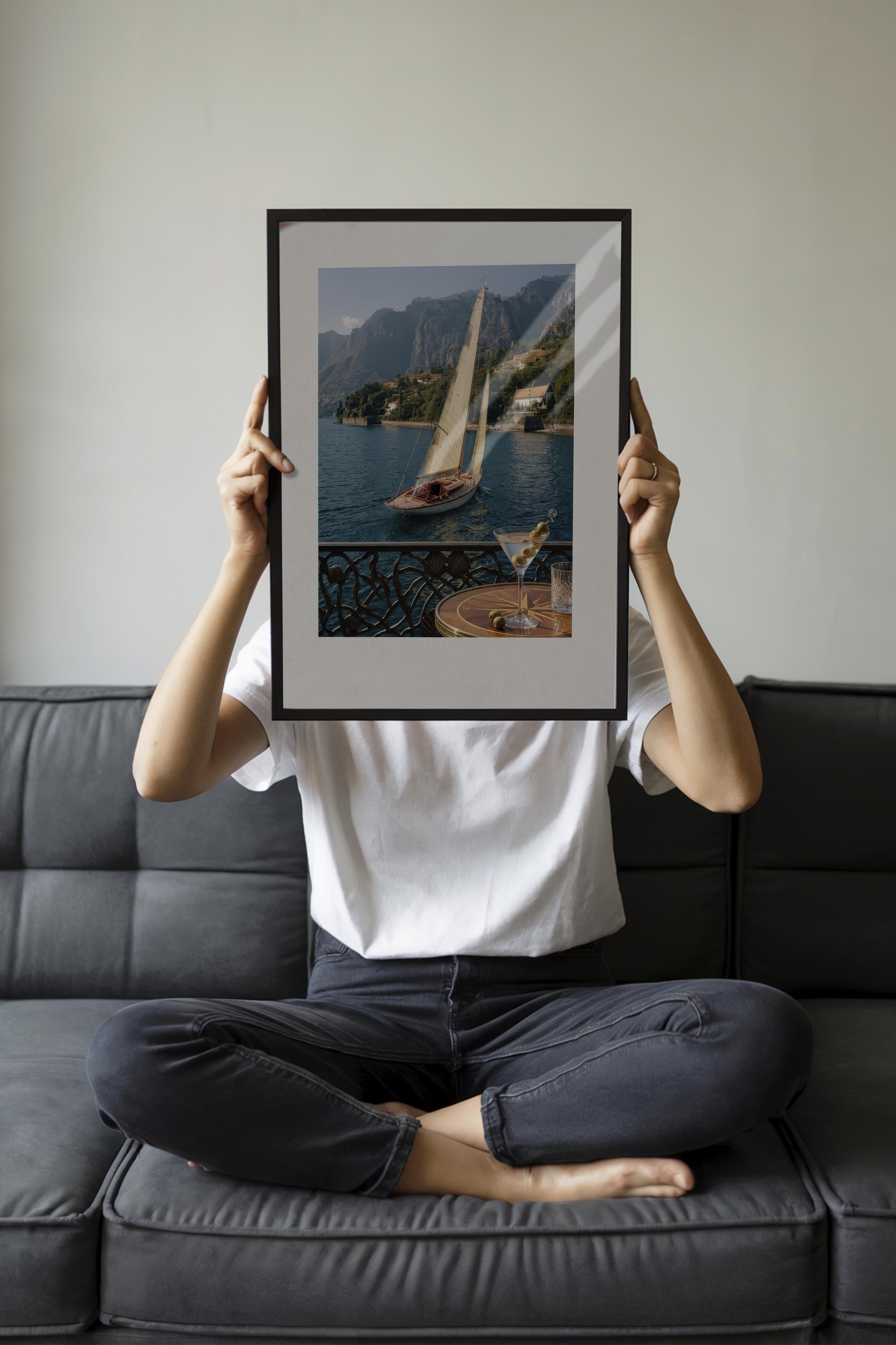 Yelkenli ve Deniz Manzarası Posteri, Siyah Çerçeveli Poster, Old Money Serisi, NO:113140