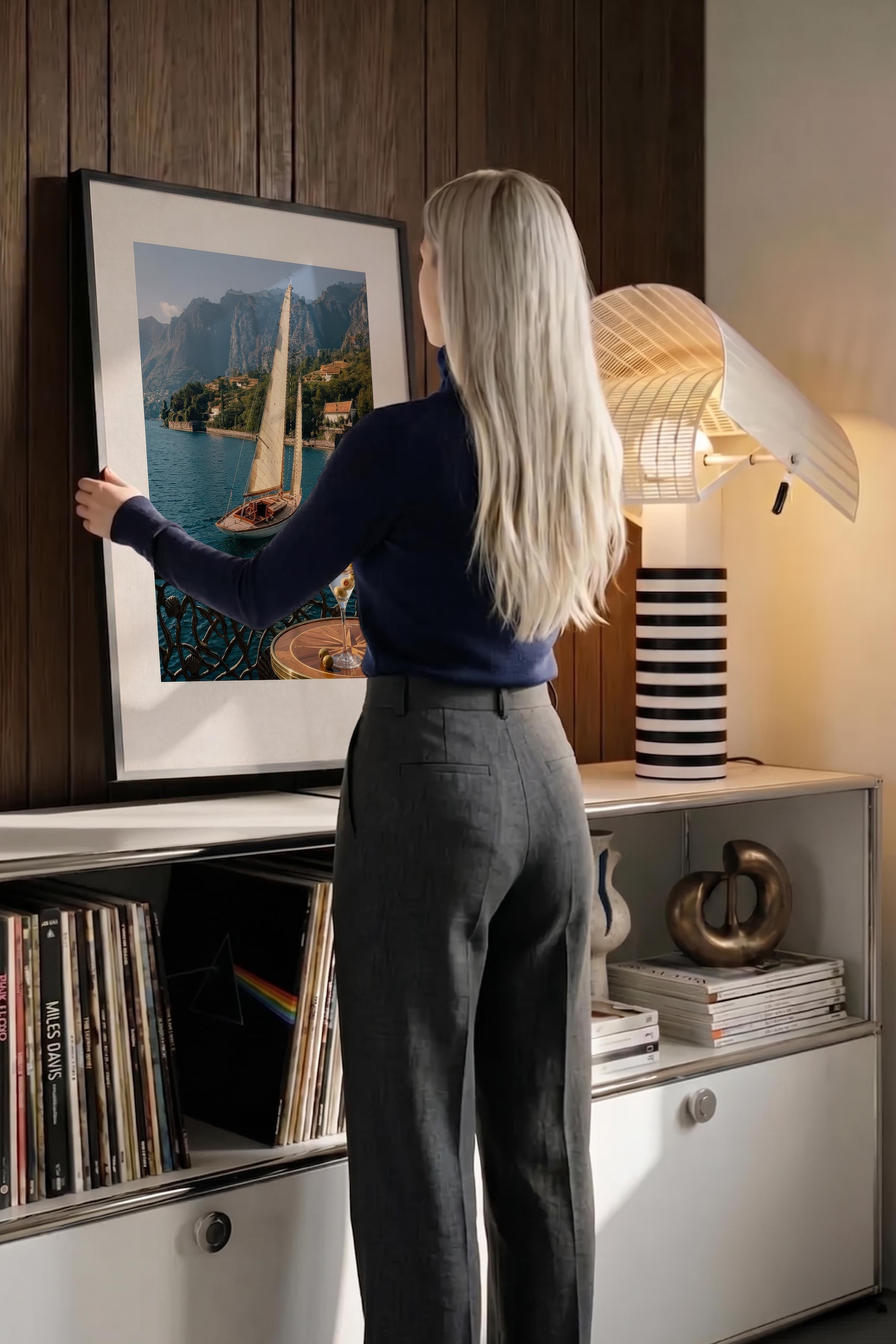 Yelkenli ve Deniz Manzarası Posteri, Siyah Çerçeveli Poster, Old Money Serisi, NO:113140