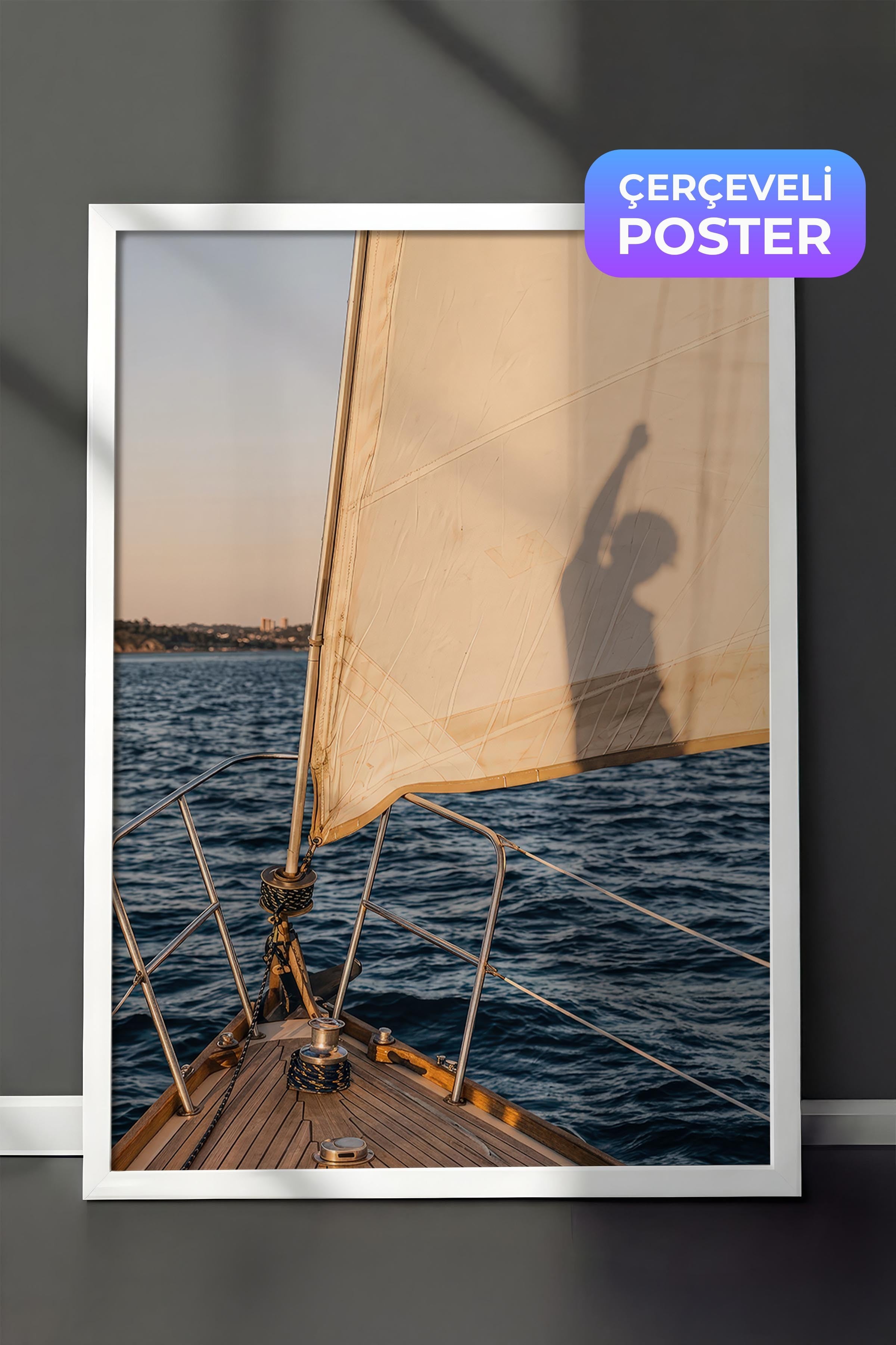 Yelkenli ve Deniz Posteri, Beyaz Çerçeveli Poster, Old Money Serisi, NO:113171