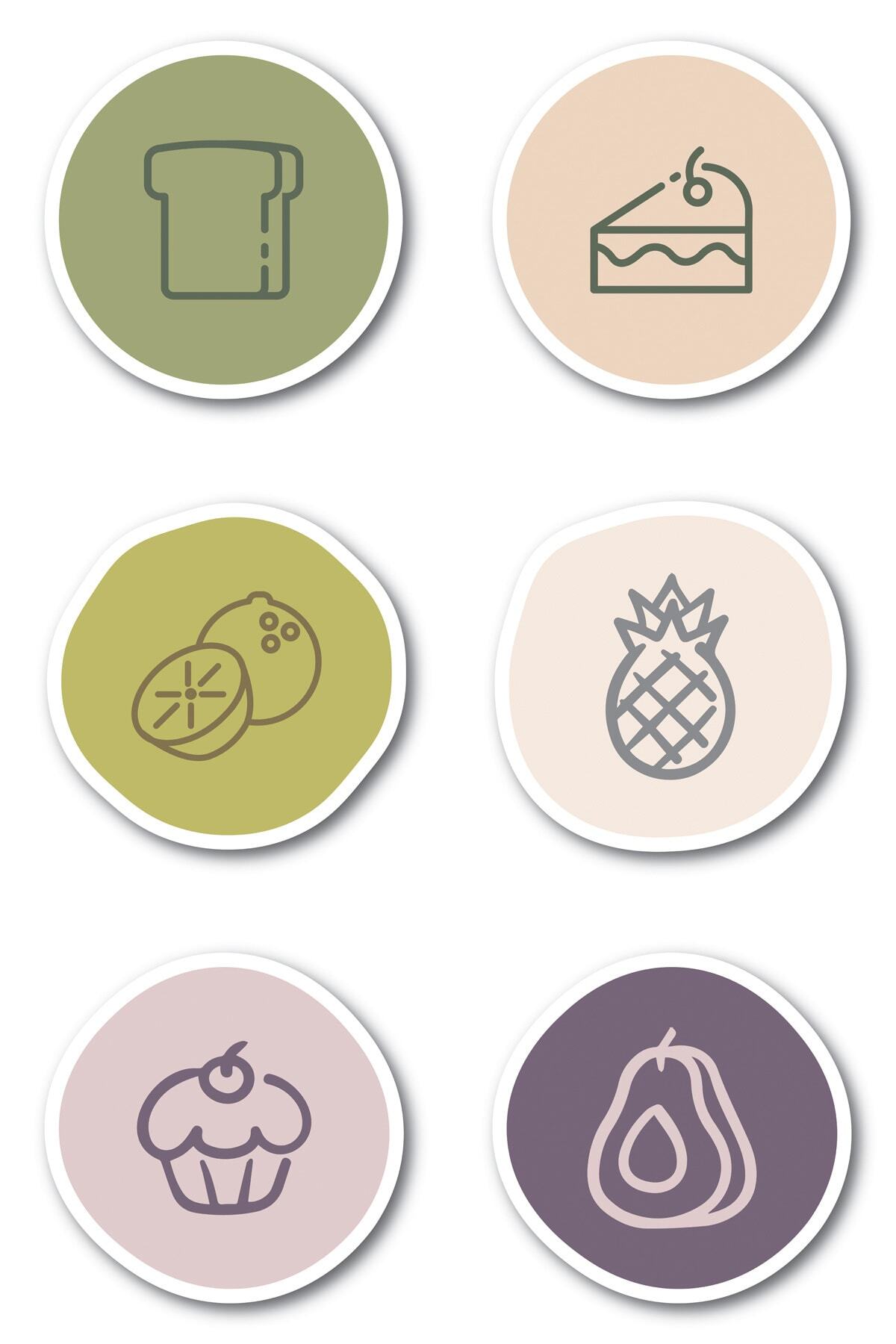 Yemek Temalı Sticker Seti - 6 Adet Etiket Seti- Telefon, Tablet, Defter Laptop Uyumlu Etiket