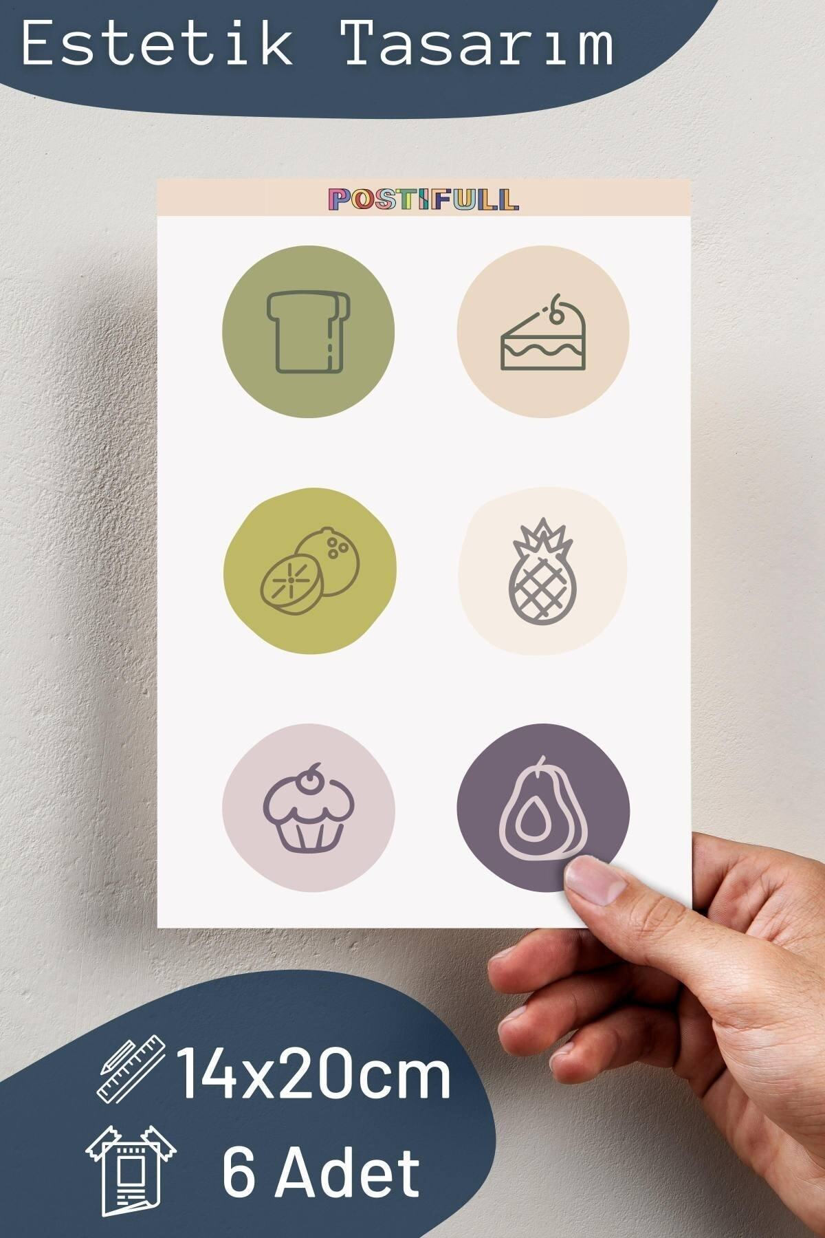 Yemek Temalı Sticker Seti - 6 Adet Etiket Seti- Telefon, Tablet, Defter Laptop Uyumlu Etiket