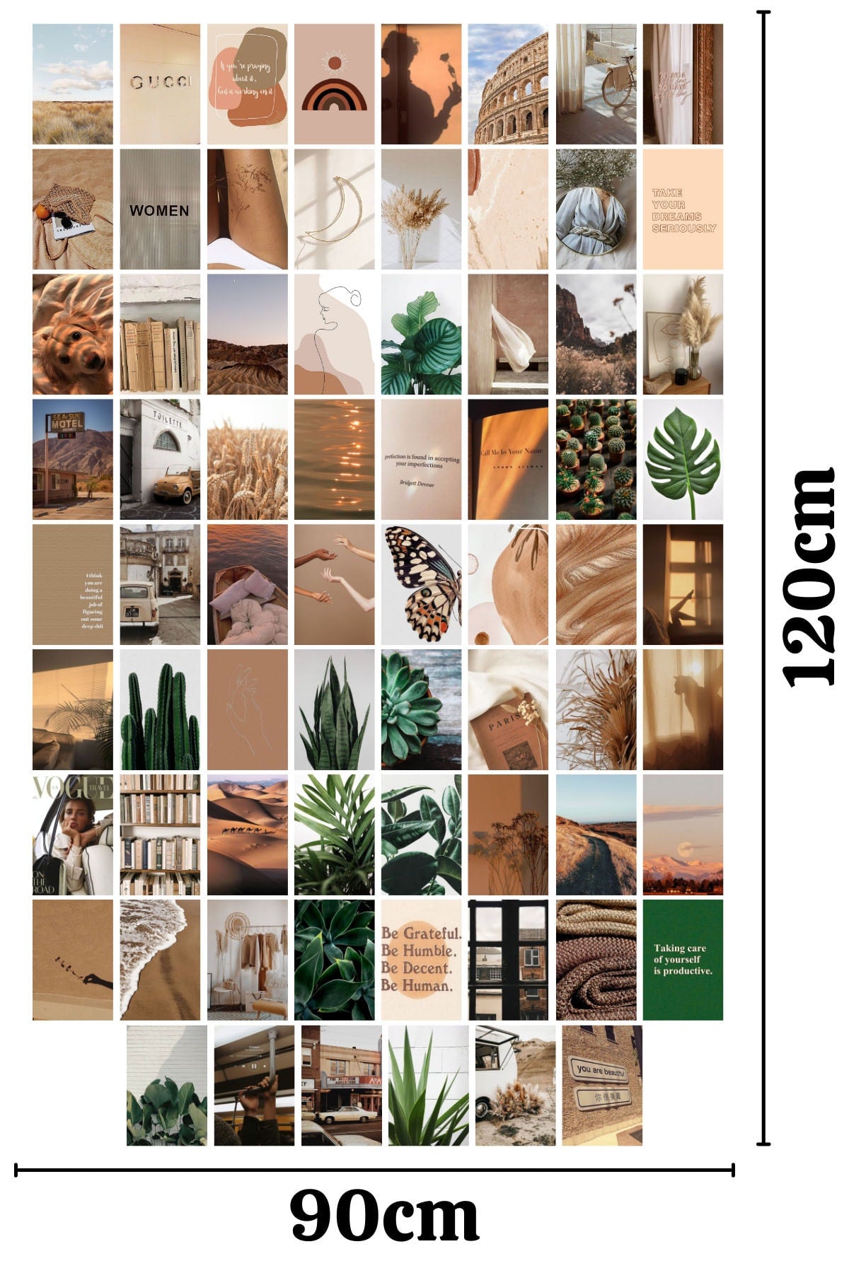 Yeşil Kahverengi Boho Poster Seti - Arkası Yapışkanlı Kolaj Seti - 70 Adet 10cm*15cm - Kutulu Set