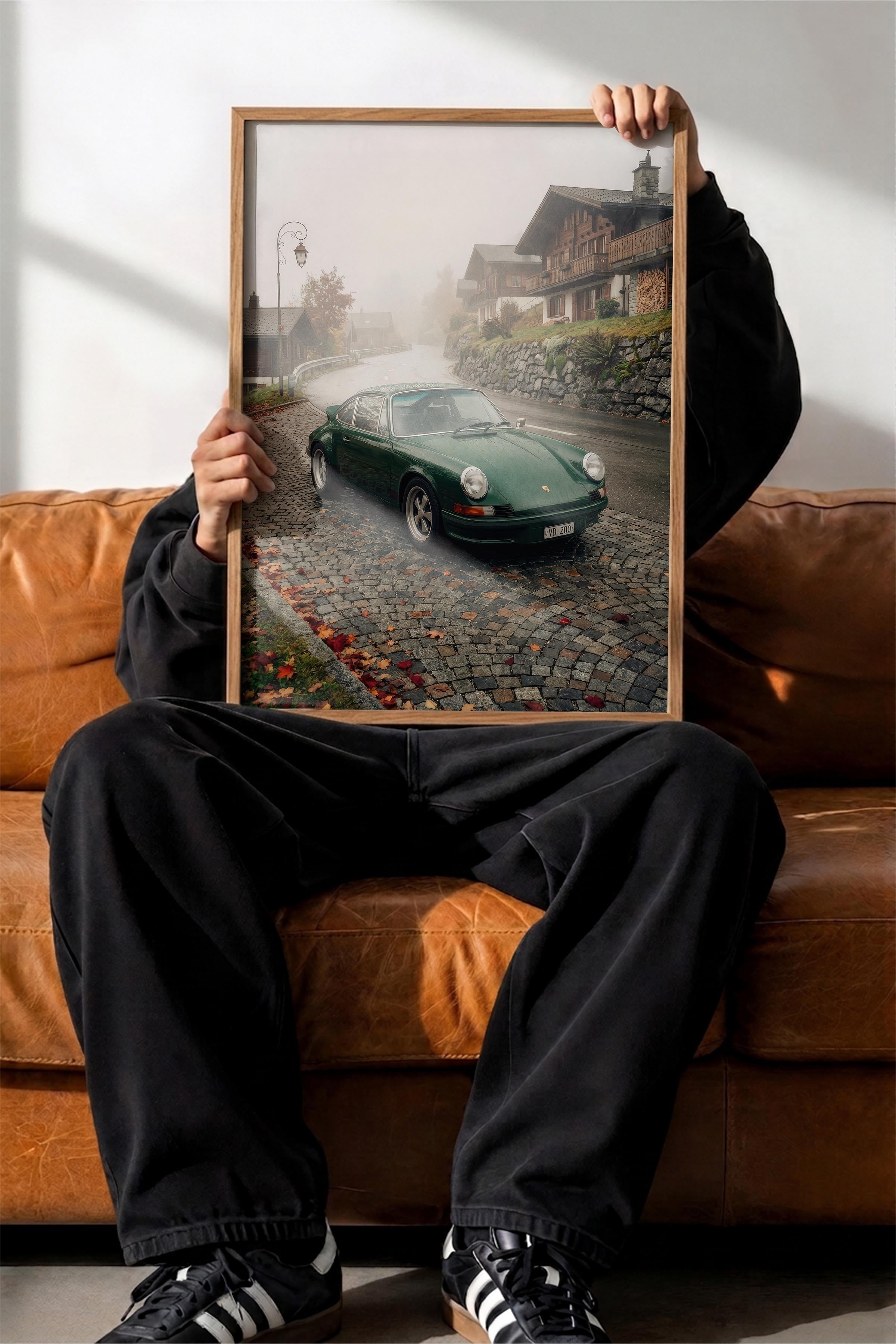 Yeşil Klasik Araba Posteri, Ahşap Çerçeveli Poster, Old Money Serisi, NO:113127