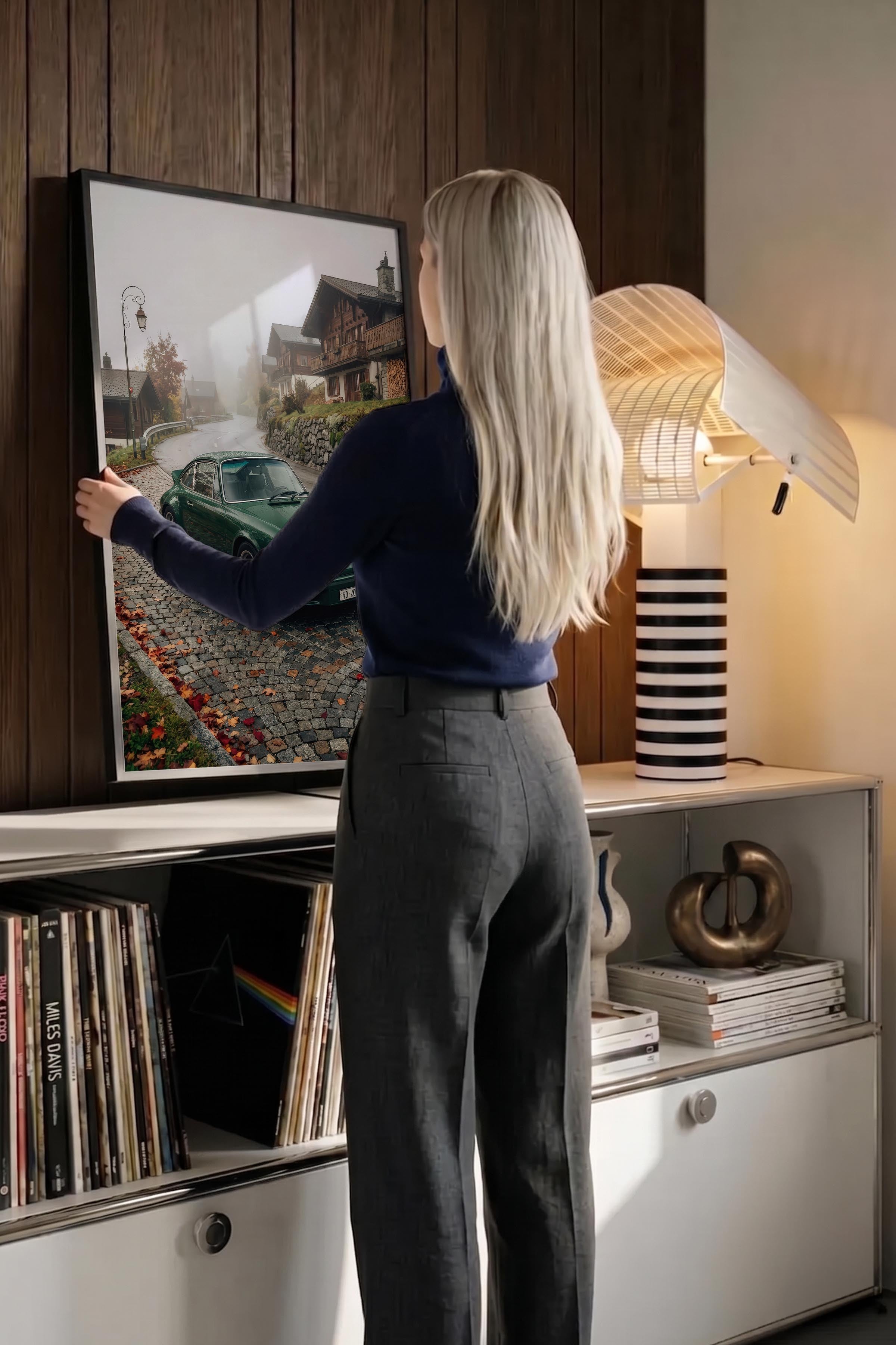 Yeşil Klasik Araba Posteri, Siyah Çerçeveli Poster, Old Money Serisi, NO:113127