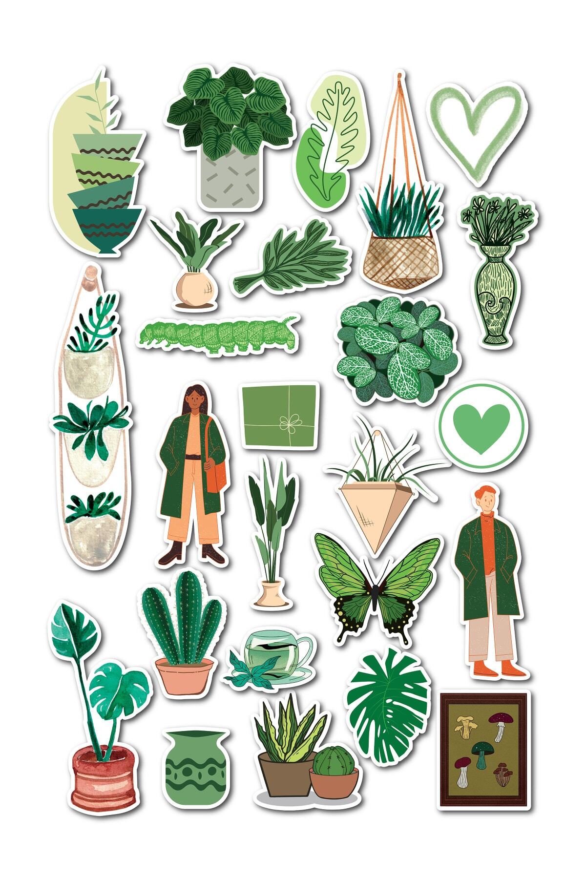 Yeşil Temalı Sticker Seti - 25 Adet Etiket Seti- Telefon, Tablet, Defter Laptop Uyumlu Etiket