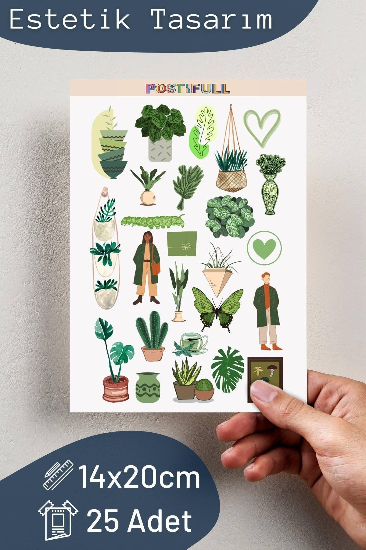 Yeşil Temalı Sticker Seti - 25 Adet Etiket Seti- Telefon, Tablet, Defter Laptop Uyumlu Etiket