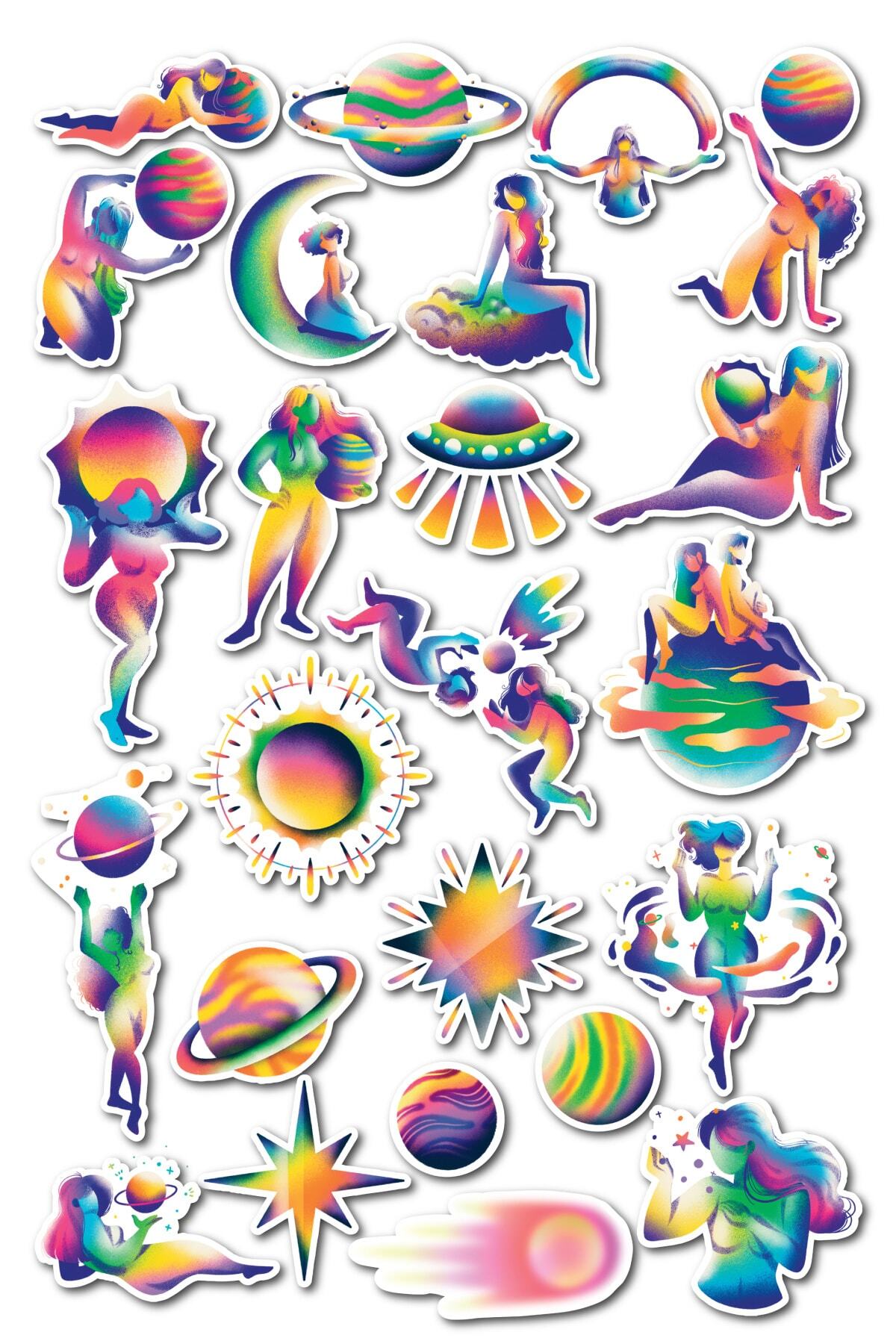 Yoga Temalı Sticker Seti - 24 Adet Etiket Seti- Telefon, Tablet, Defter Laptop Uyumlu Etiket