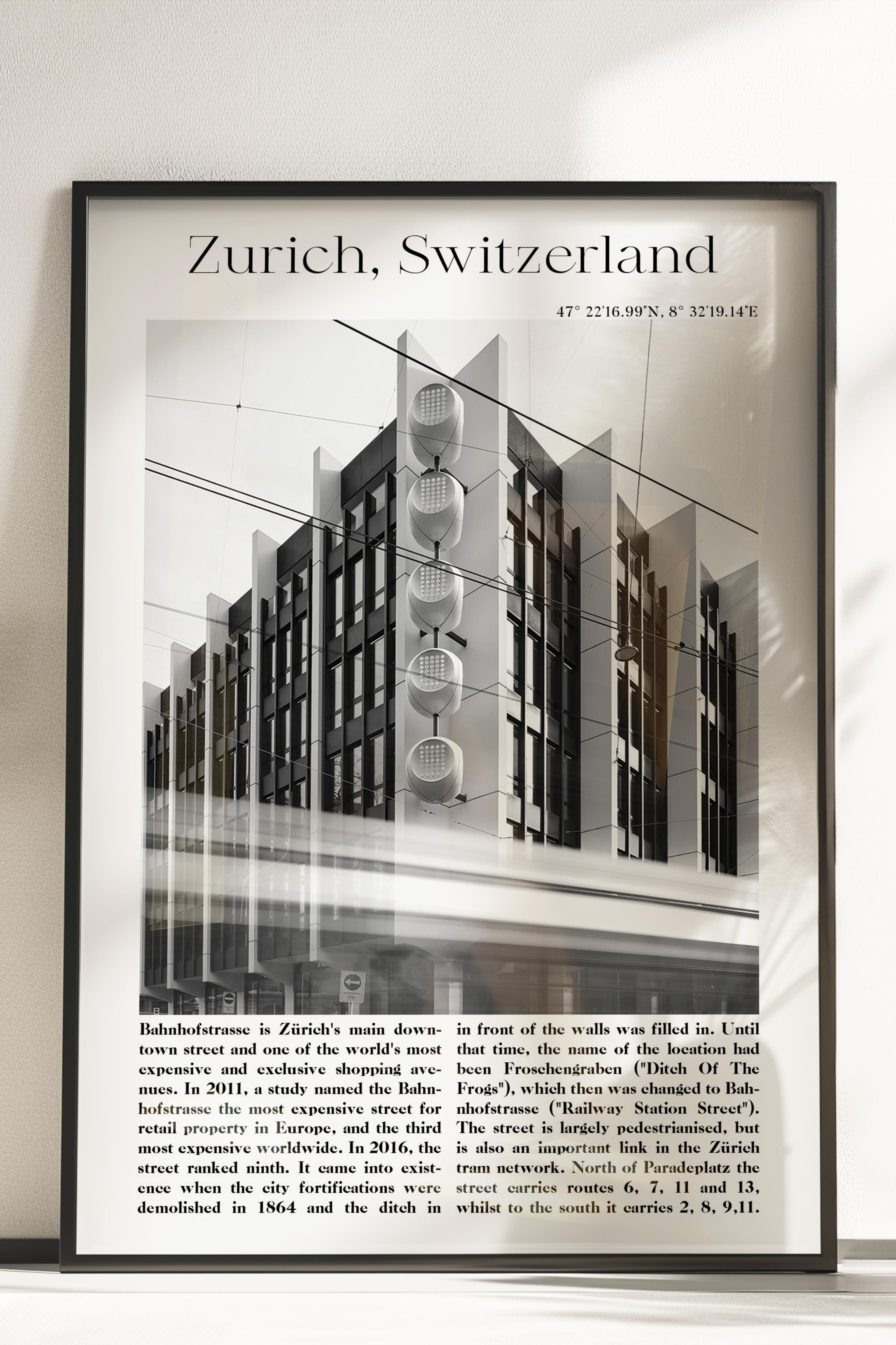 Zürih - İsviçre, Şehir Temalı Poster, Çerçevesiz Duvar Posteri, NO:30049