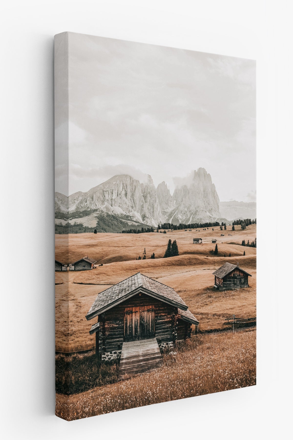 Dolomitler'de Dağ Kulübeleri Rustic Kanvas Tablo