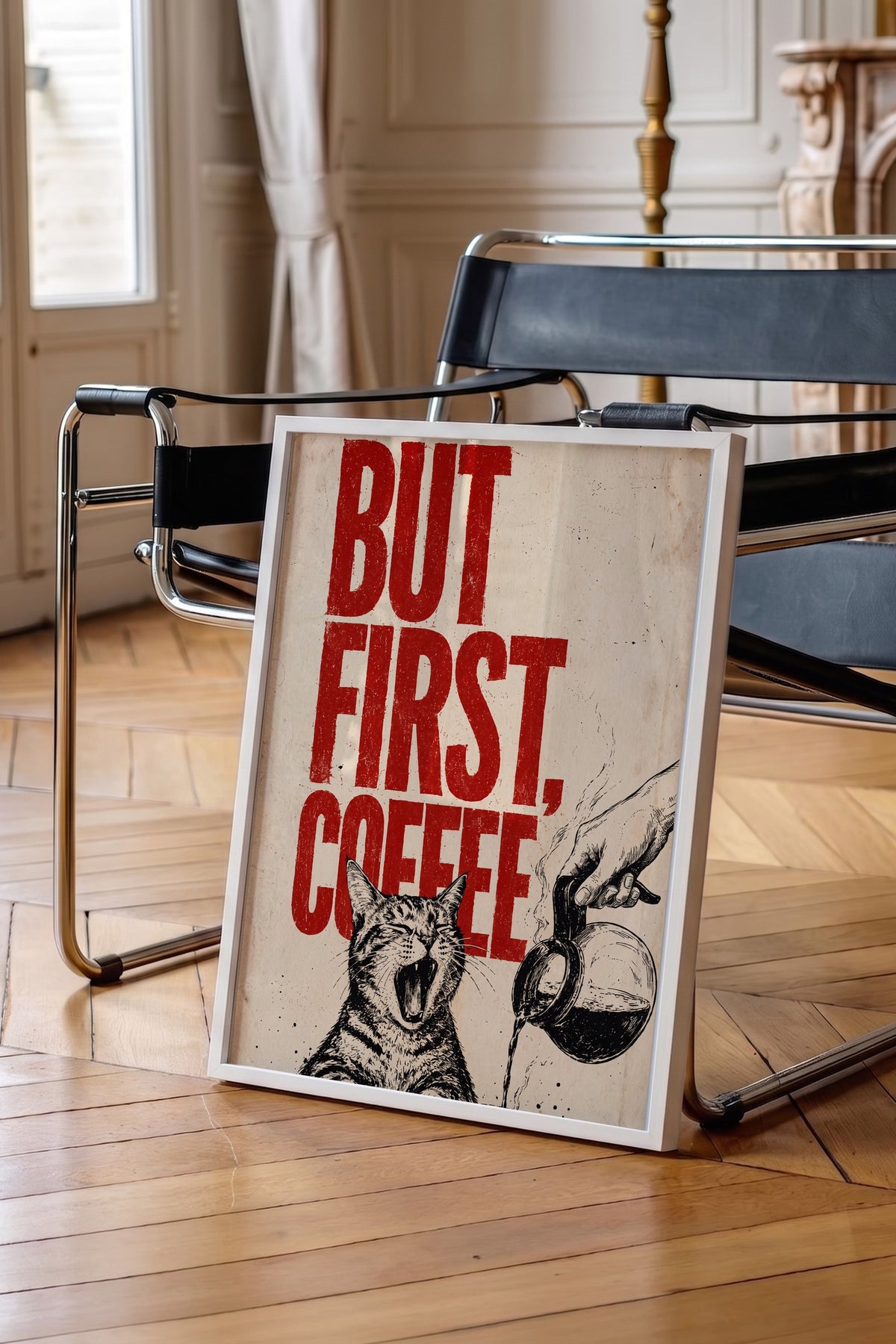 BUT FIRST, COFFEE Poster – Beyaz Çerçeveli Tablo