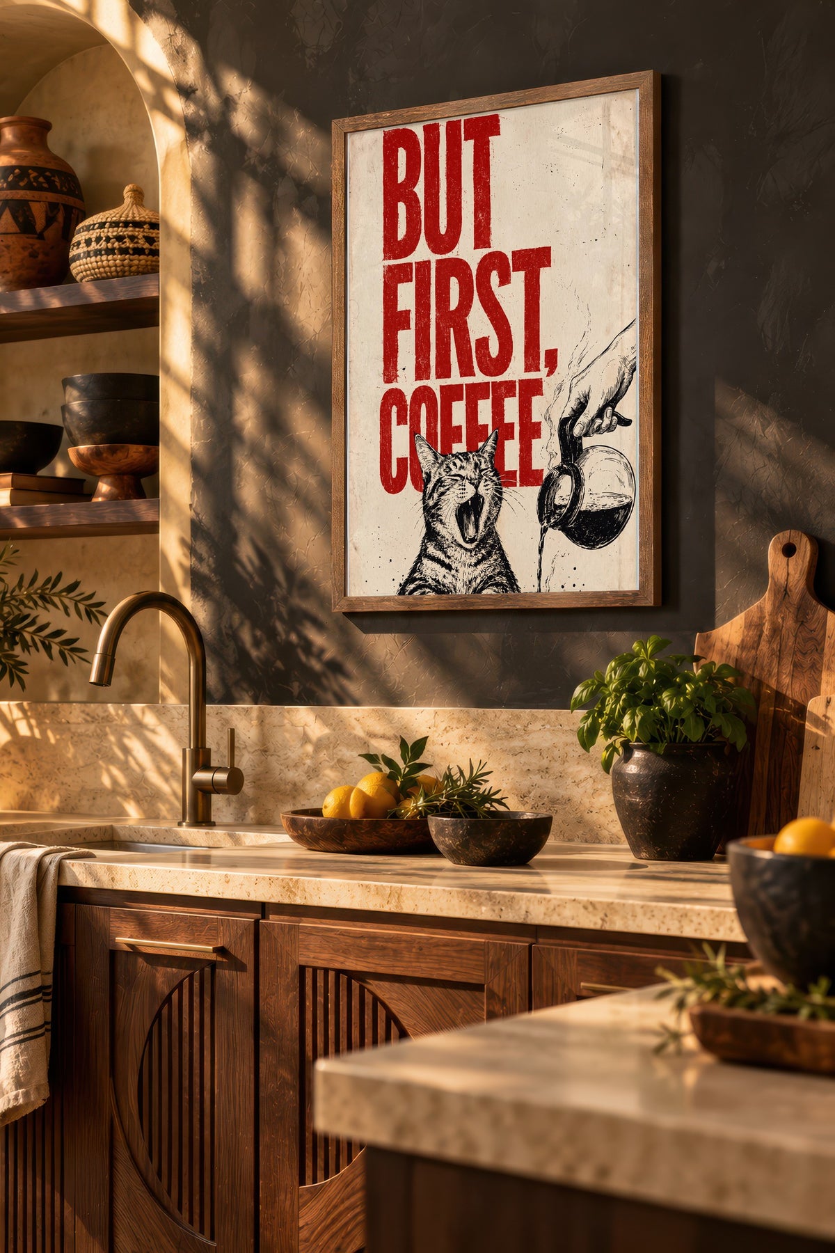 BUT FIRST, COFFEE Poster – Kahverengi Çerçeveli Tablo