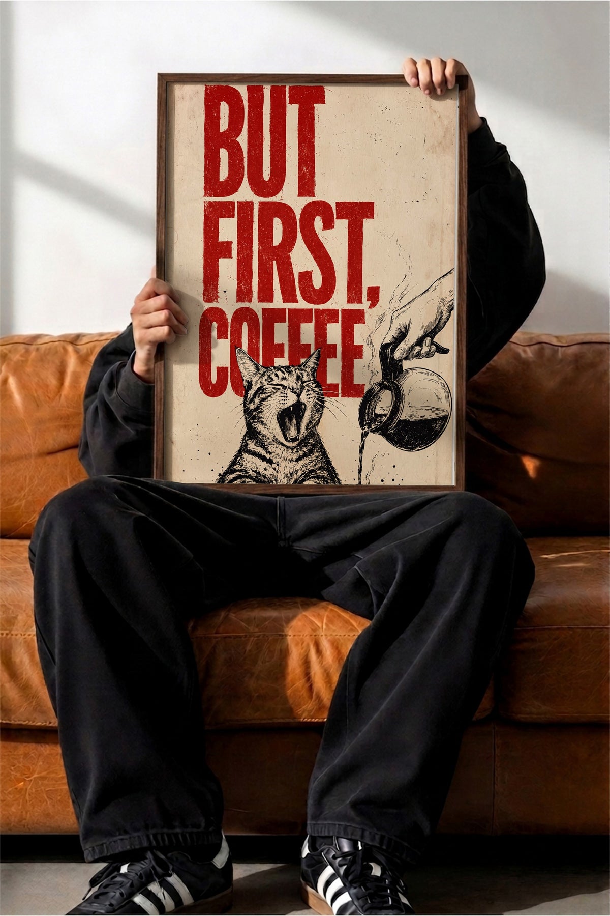 BUT FIRST, COFFEE Poster – Kahverengi Çerçeveli Tablo