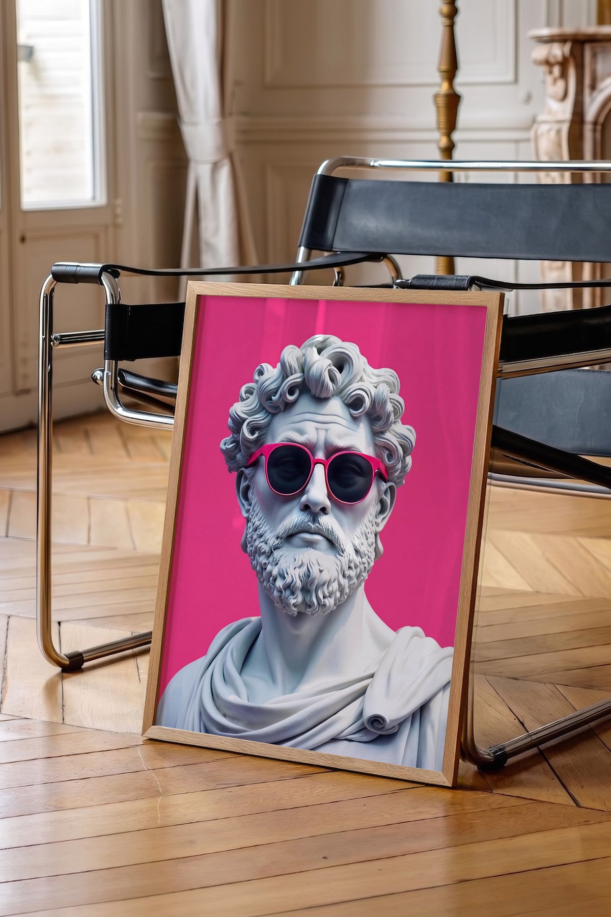 Heykel Büstü ve Gözlük Poster – Ahşap Çerçeveli Tablo