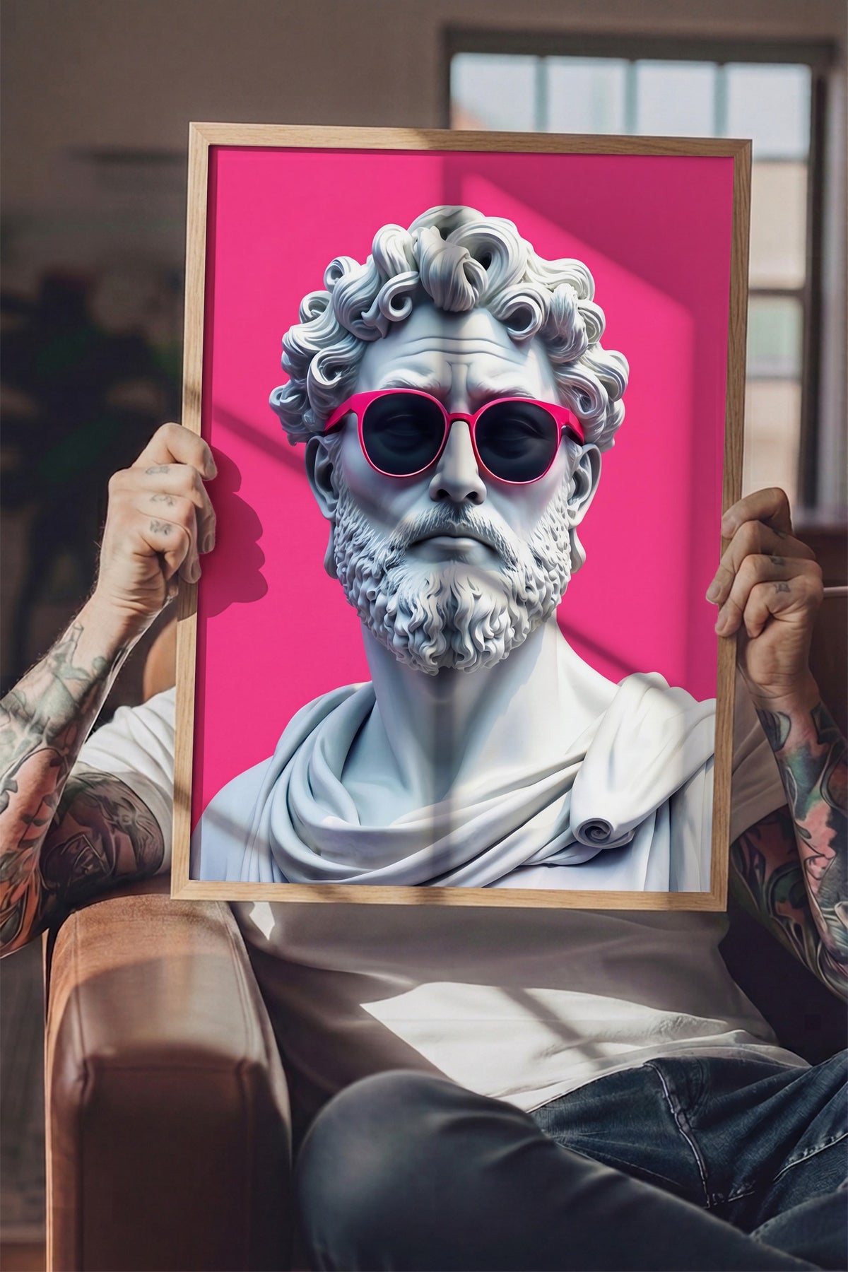 Heykel Büstü ve Gözlük Poster – Ahşap Çerçeveli Tablo
