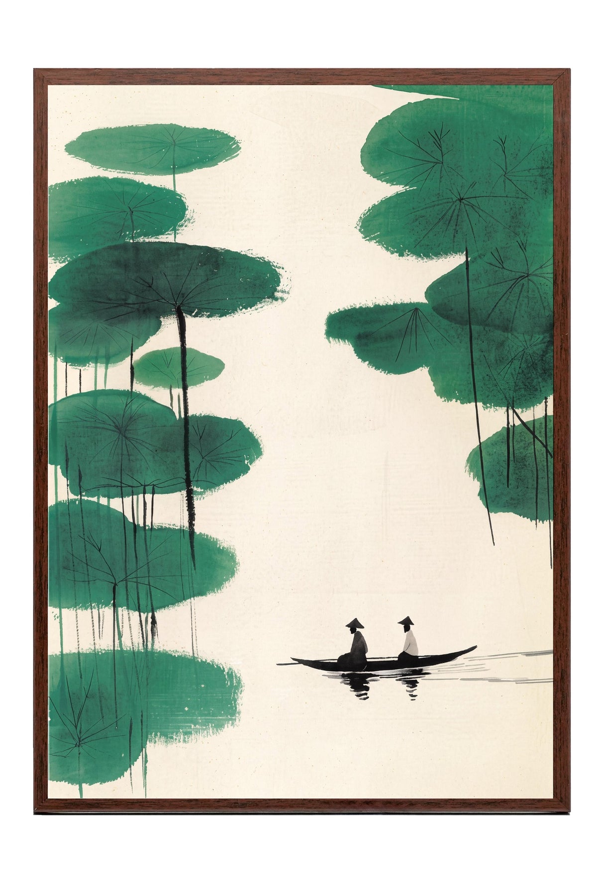 Sazlıklar Arasında Kürek Çeken Çift Poster – Kahverengi Çerçeveli Tablo