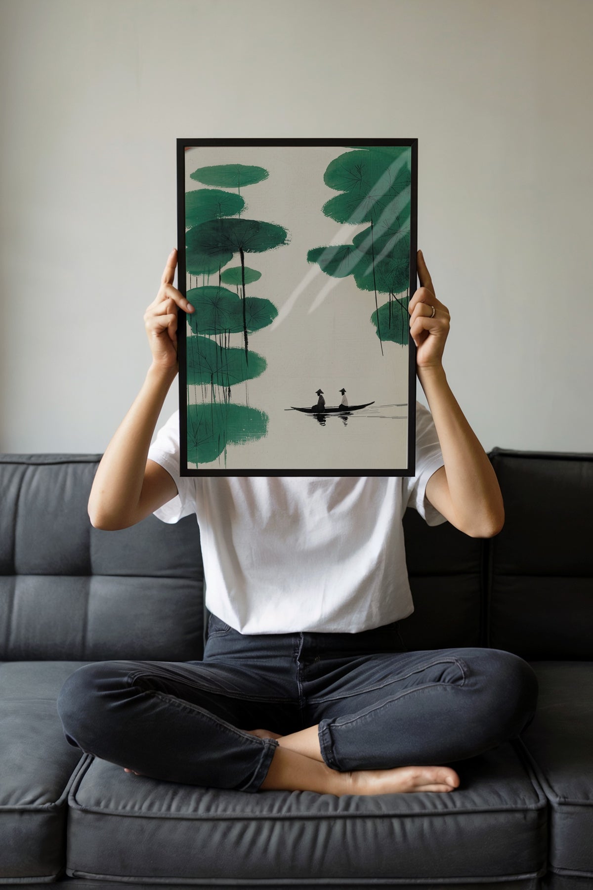 Sazlıklar Arasında Kürek Çeken Çift Poster – Siyah Çerçeveli Tablo