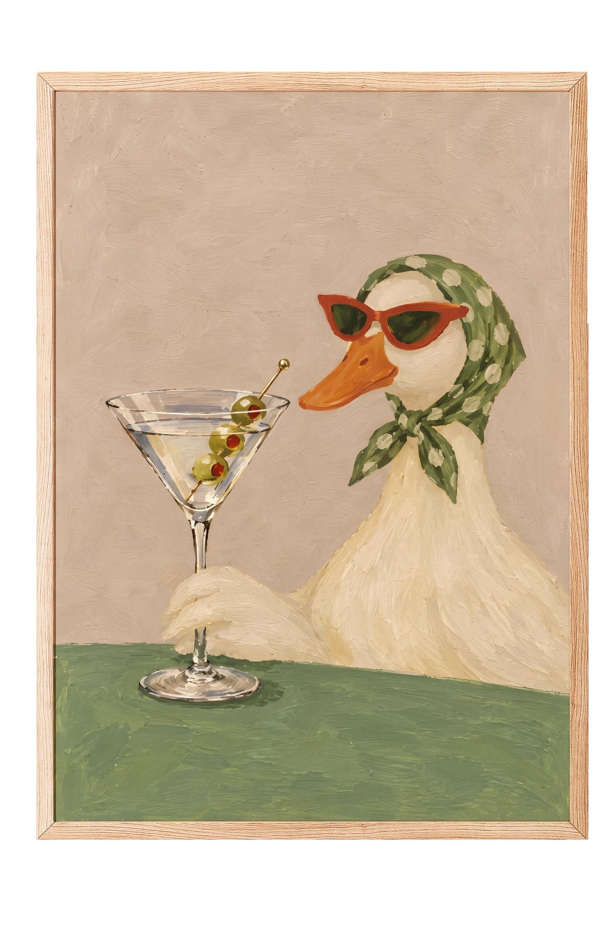 Martini İçen Ördek Poster – Ahşap Çerçeveli Tablo