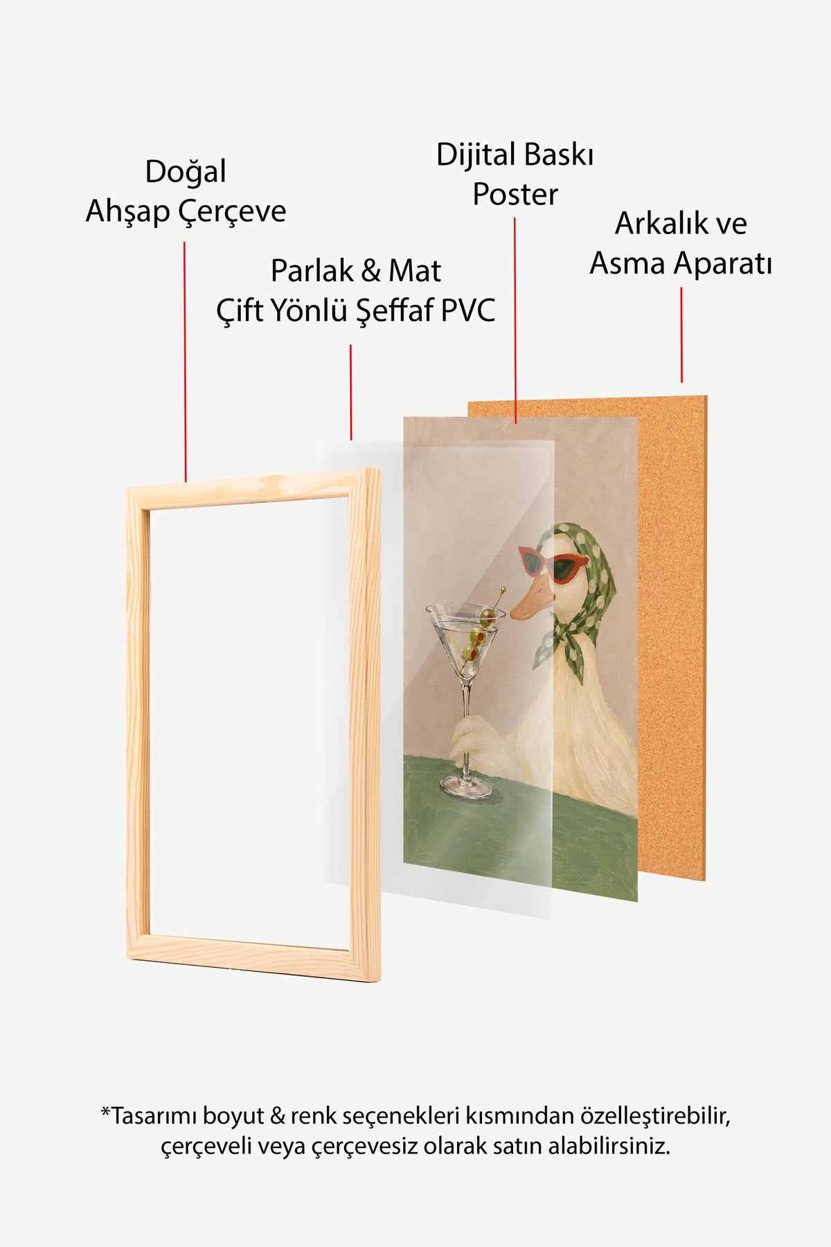 Martini İçen Ördek Poster – Ahşap Çerçeveli Tablo