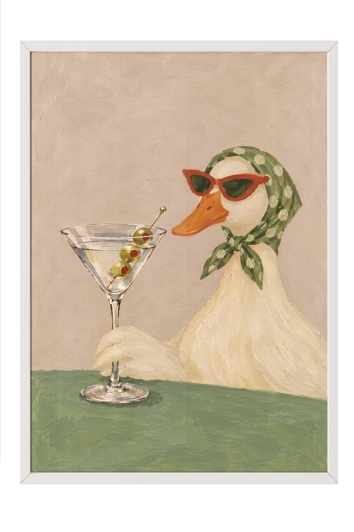 Martini İçen Ördek Poster – Beyaz Çerçeveli Tablo