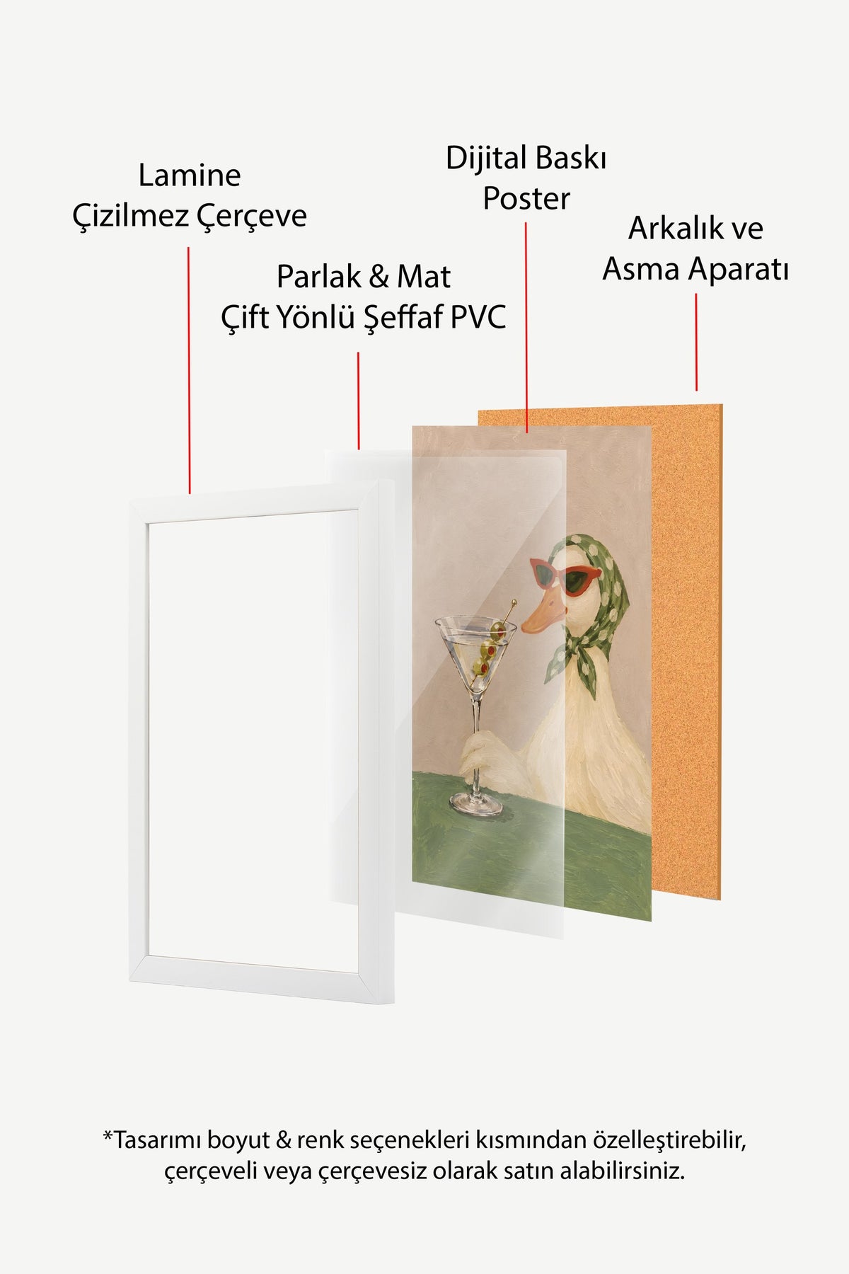 Martini İçen Ördek Poster – Beyaz Çerçeveli Tablo