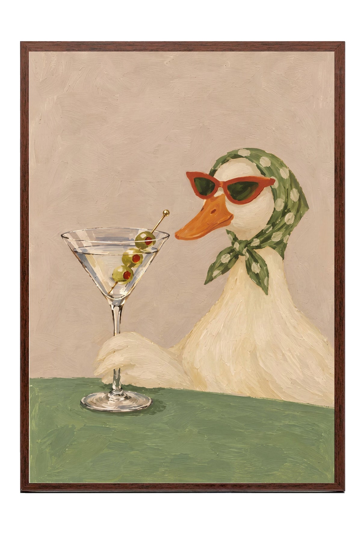 Martini İçen Ördek Poster – Kahverengi Çerçeveli Tablo