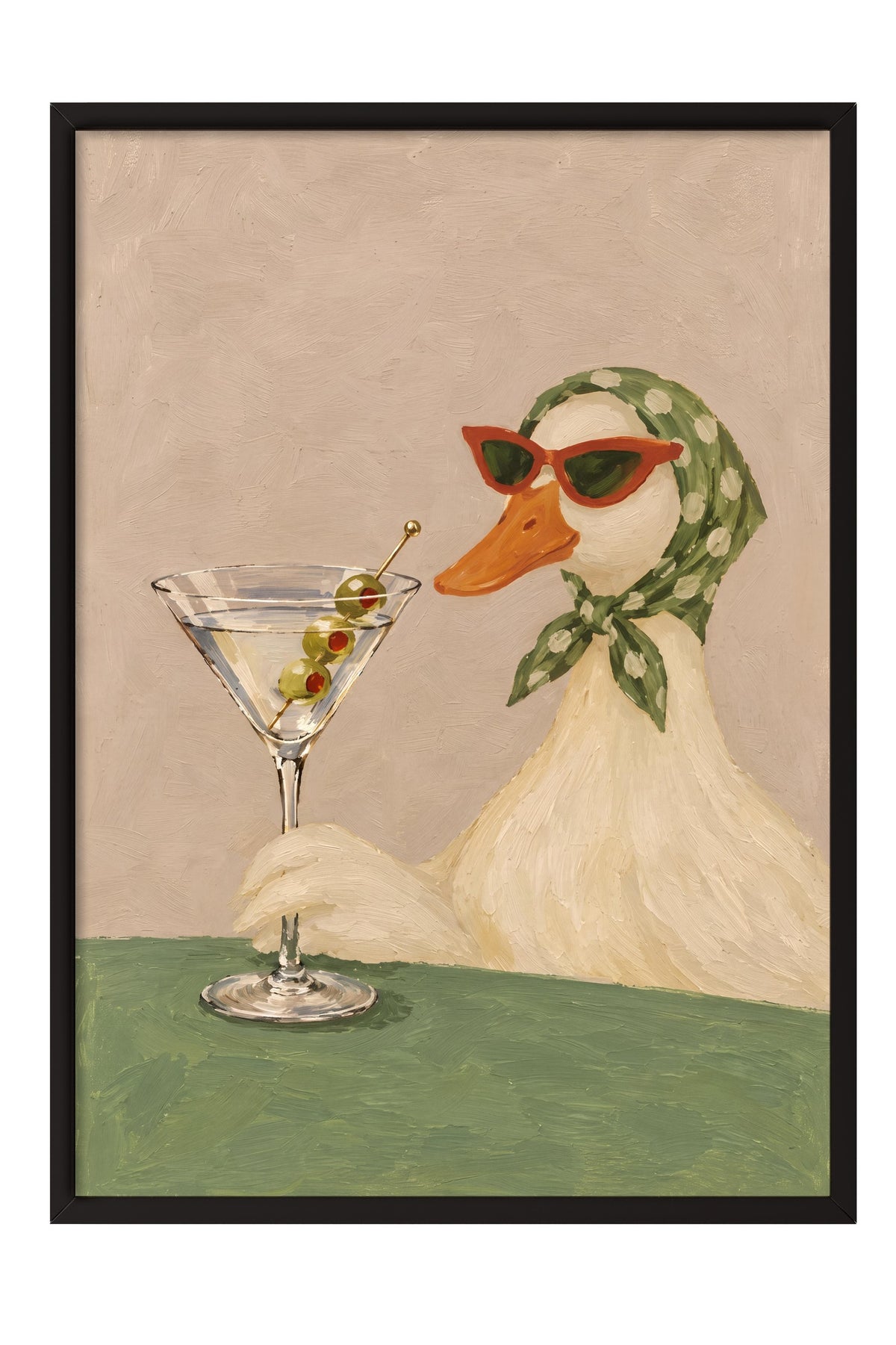 Martini İçen Ördek Poster – Siyah Çerçeveli Tablo