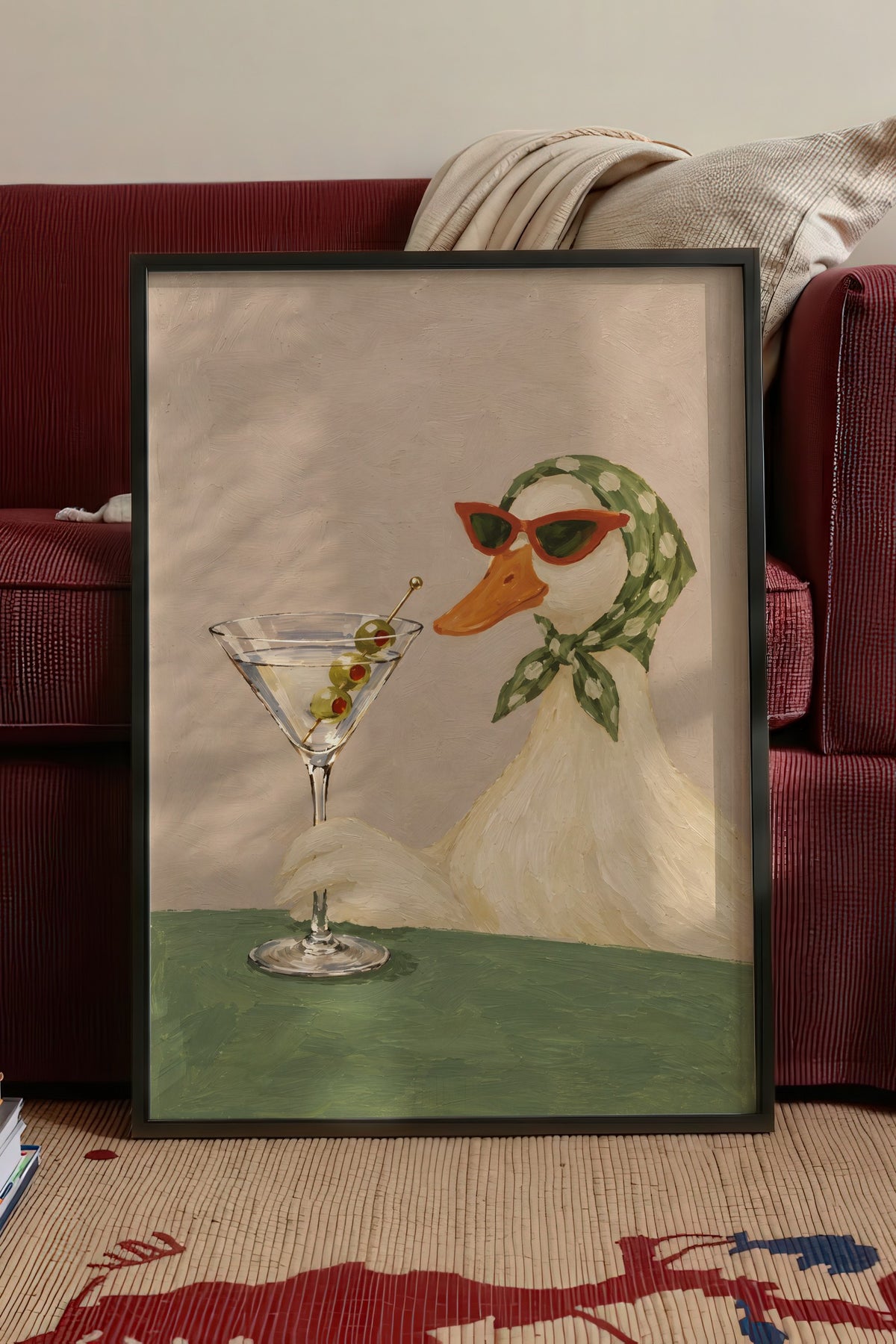 Martini İçen Ördek Poster – Siyah Çerçeveli Tablo