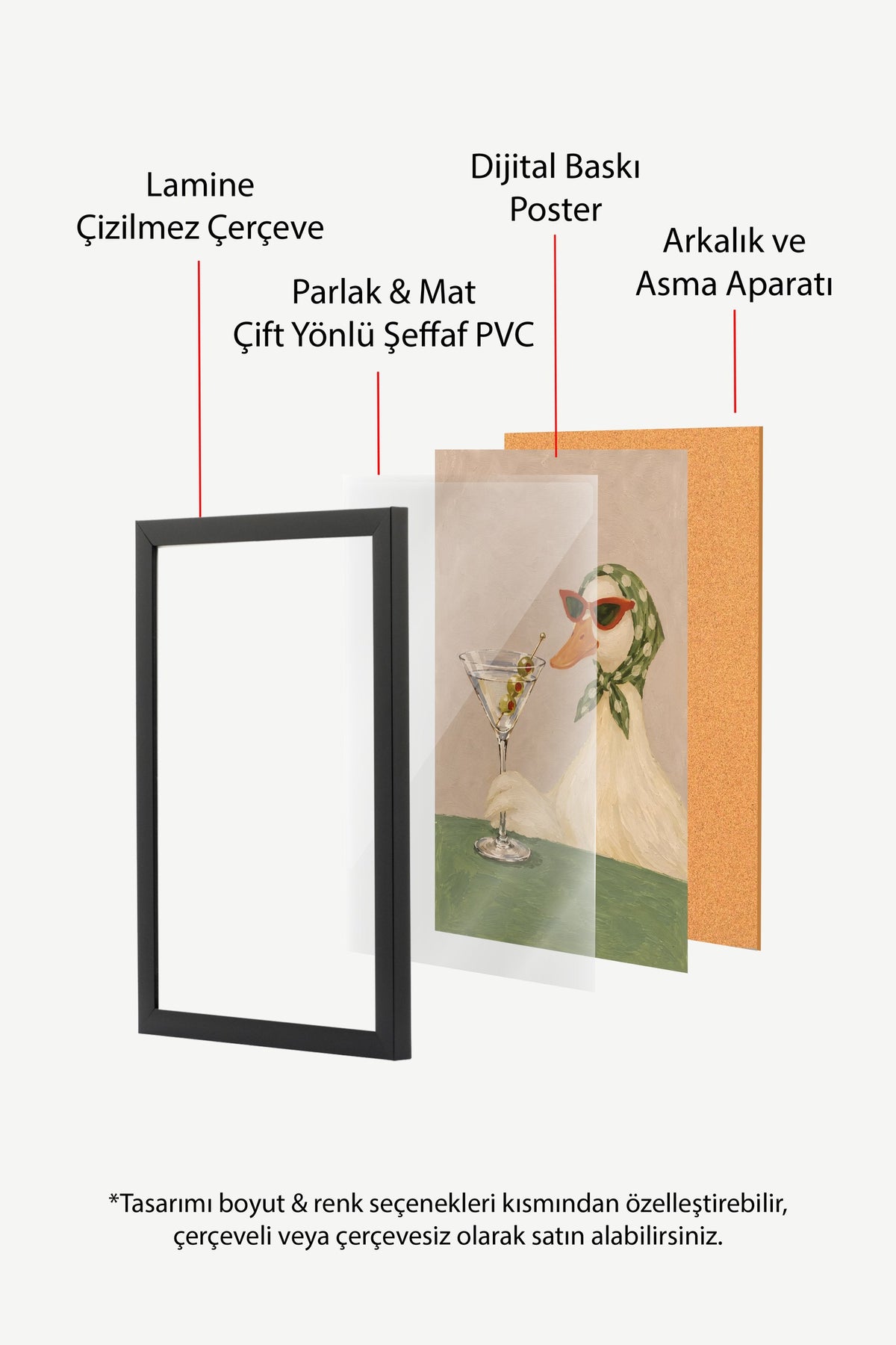 Martini İçen Ördek Poster – Siyah Çerçeveli Tablo