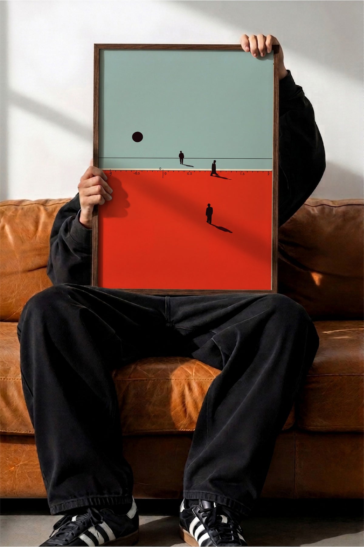 Sayı Doğrusunda Yürüyen Siluetler Poster – Kahverengi Çerçeveli Tablo
