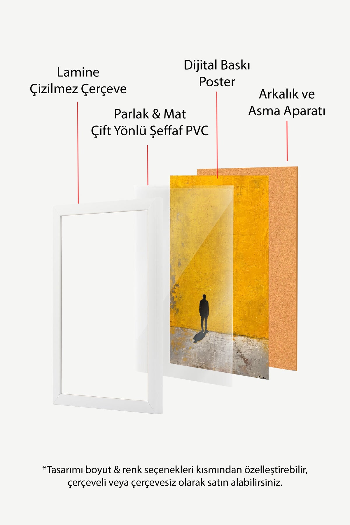 Sarı Duvarda Yalnız Yürüyüş Poster – Beyaz Çerçeveli Tablo