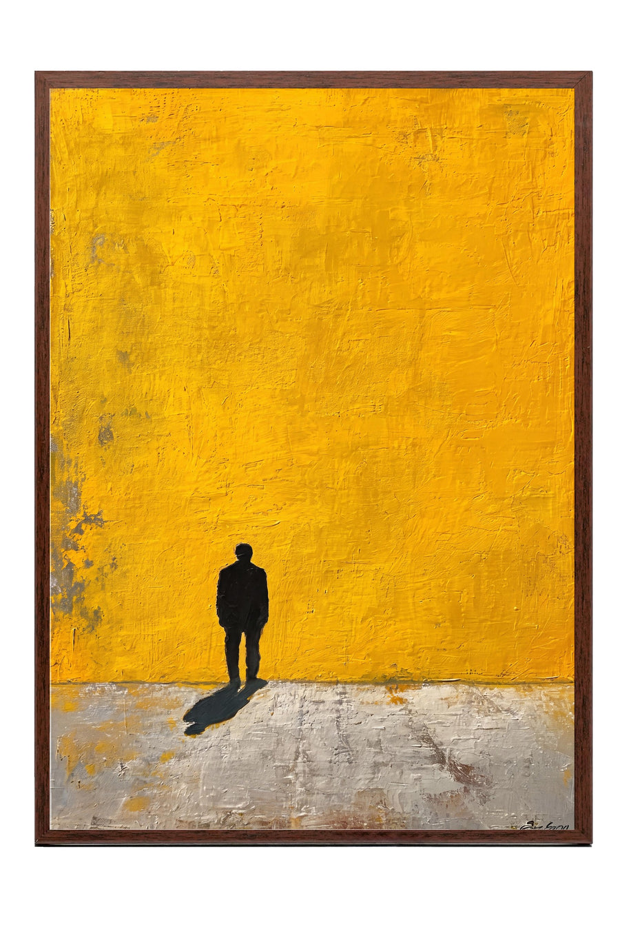 Sarı Duvarda Yalnız Yürüyüş Poster – Kahverengi Çerçeveli Tablo