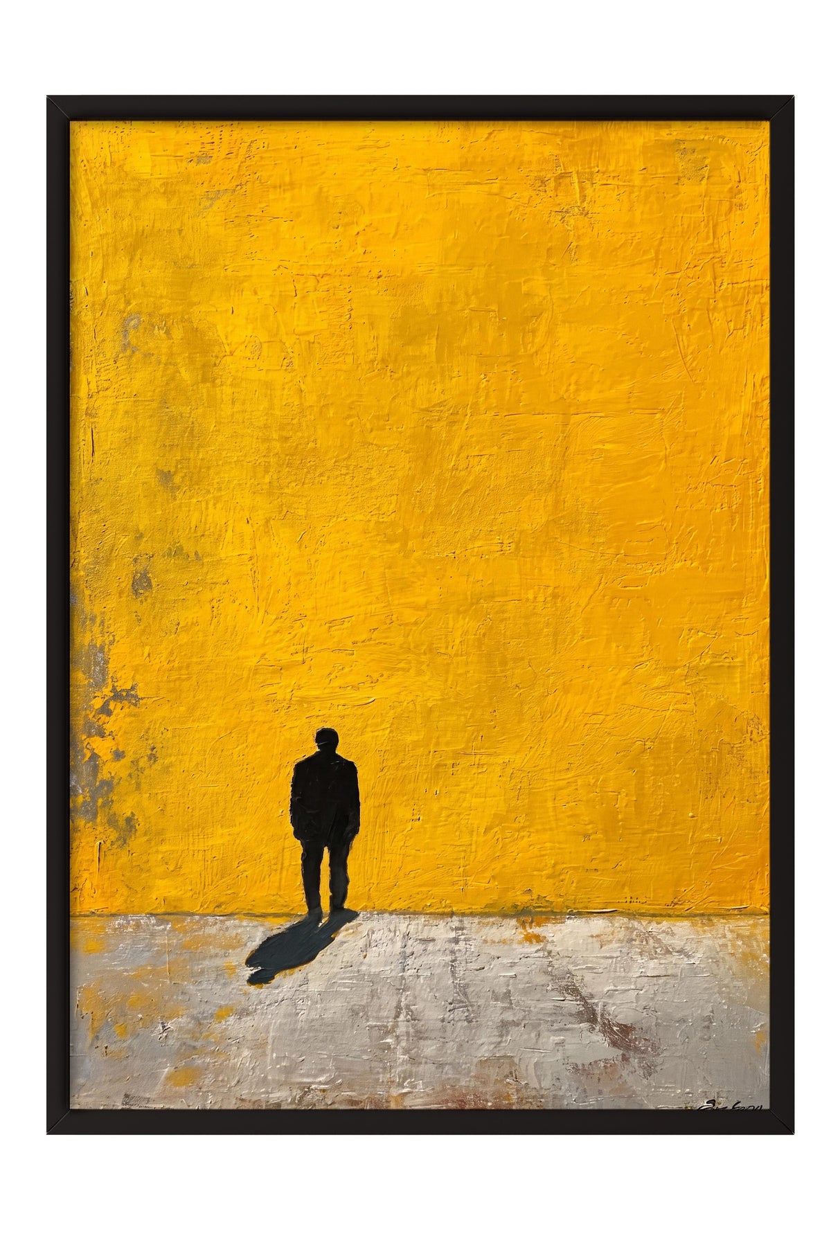 Sarı Duvarda Yalnız Yürüyüş Poster – Siyah Çerçeveli Tablo