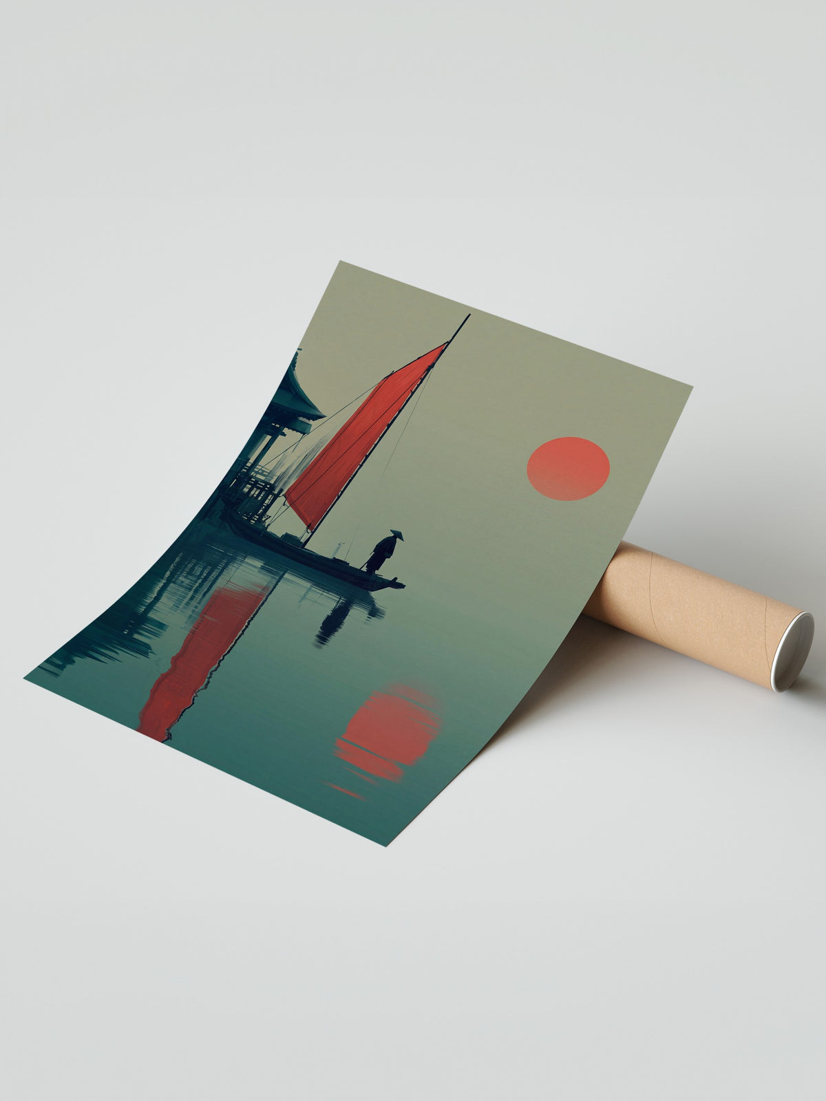 Kızıl Güneşte Yelkenli Tekne Çerçevesiz Poster